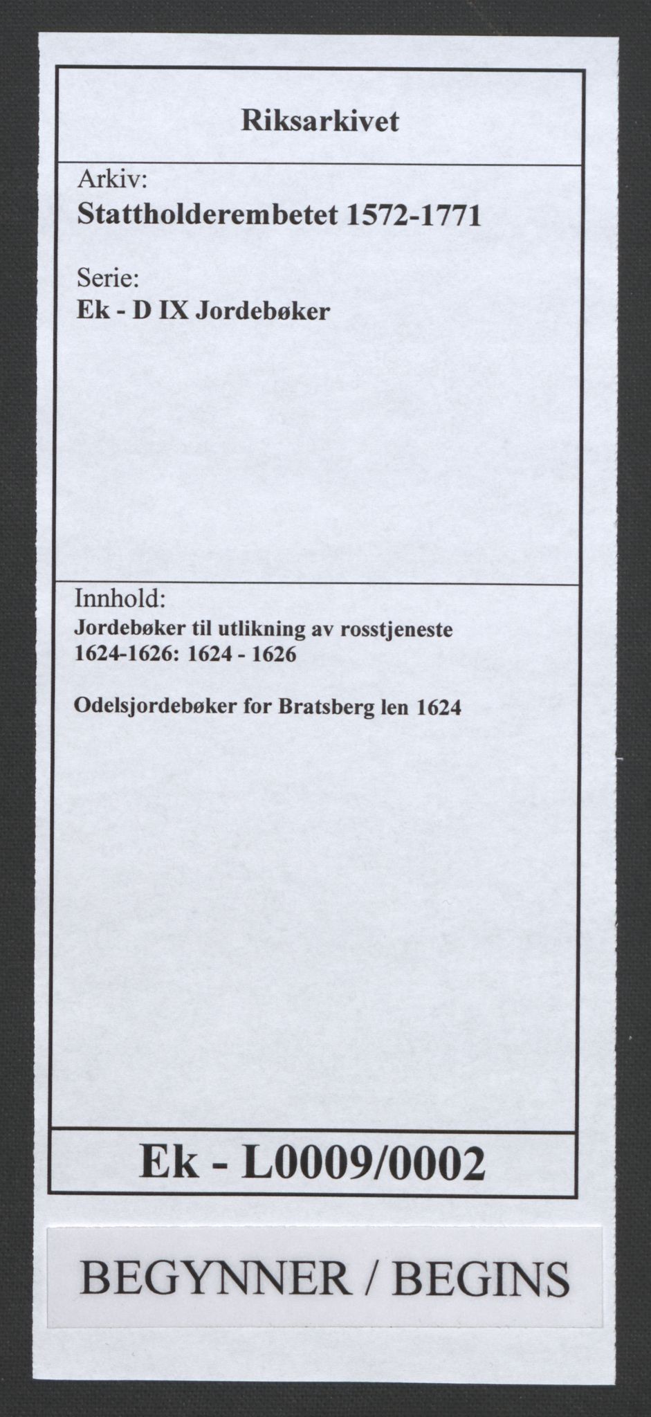 Stattholderembetet 1572-1771, RA/EA-2870/Ek/L0009/0002: Jordebøker til utlikning av rosstjeneste 1624-1626: / Odelsjordebøker for Bratsberg len, 1624, p. 1