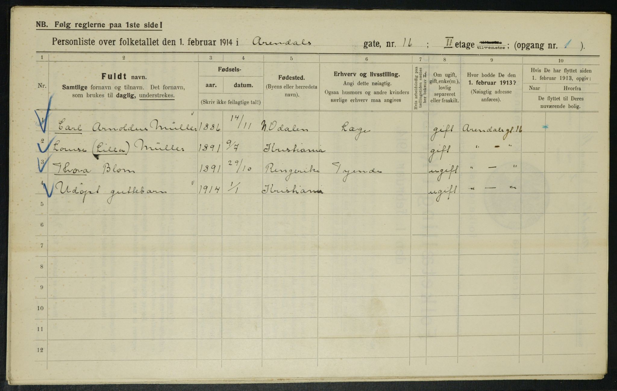 OBA, Municipal Census 1914 for Kristiania, 1914, p. 1992