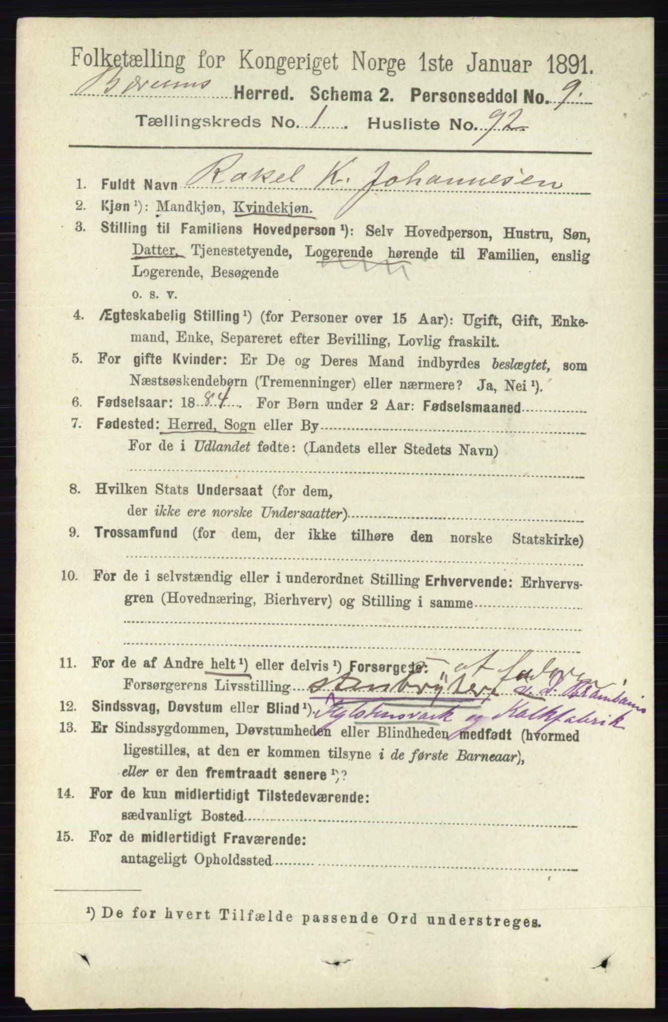 RA, 1891 census for 0219 Bærum, 1891, p. 941