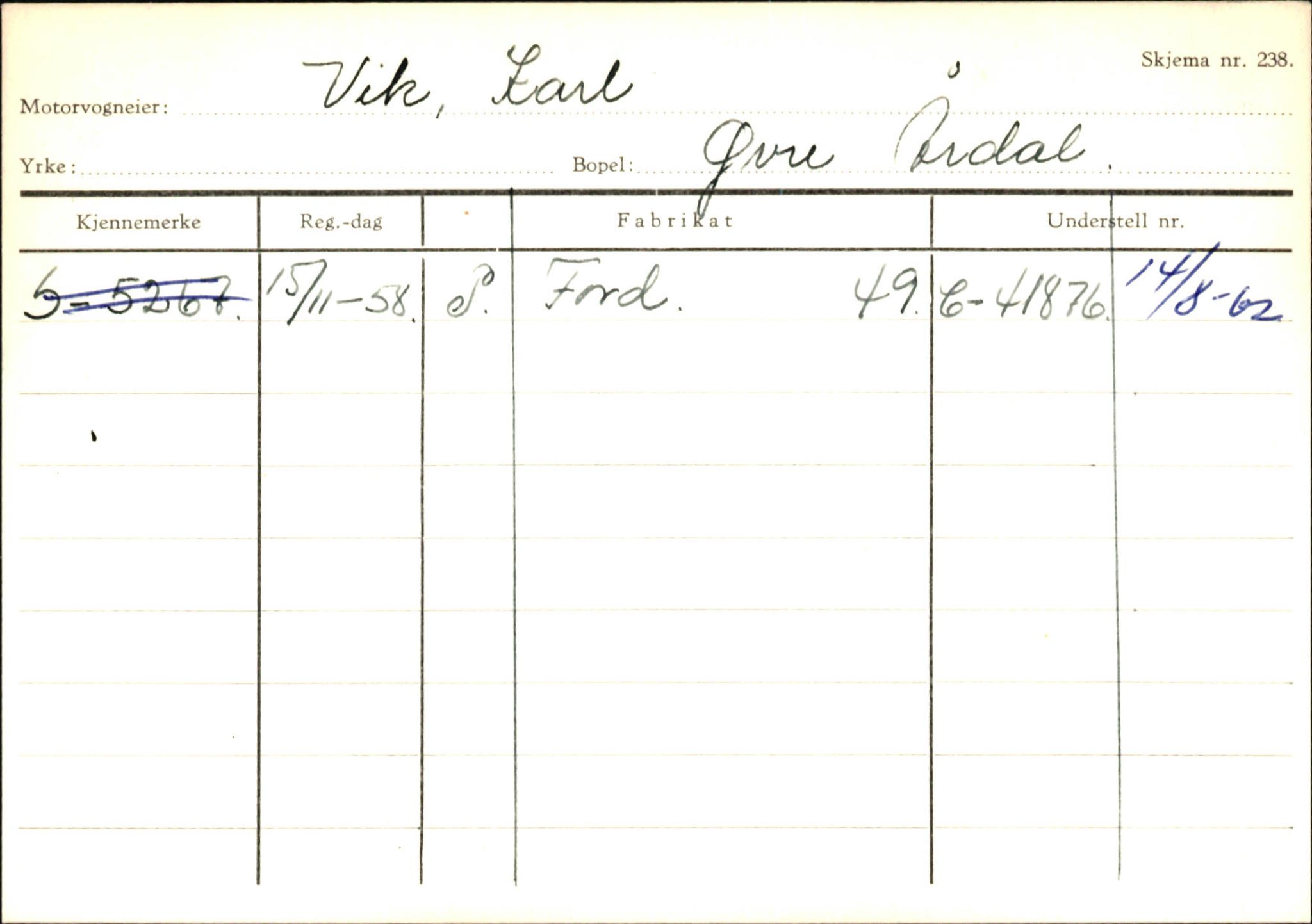 Statens vegvesen, Sogn og Fjordane vegkontor, SAB/A-5301/4/F/L0146: Registerkort Årdal R-Å samt diverse kort, 1945-1975, p. 1212