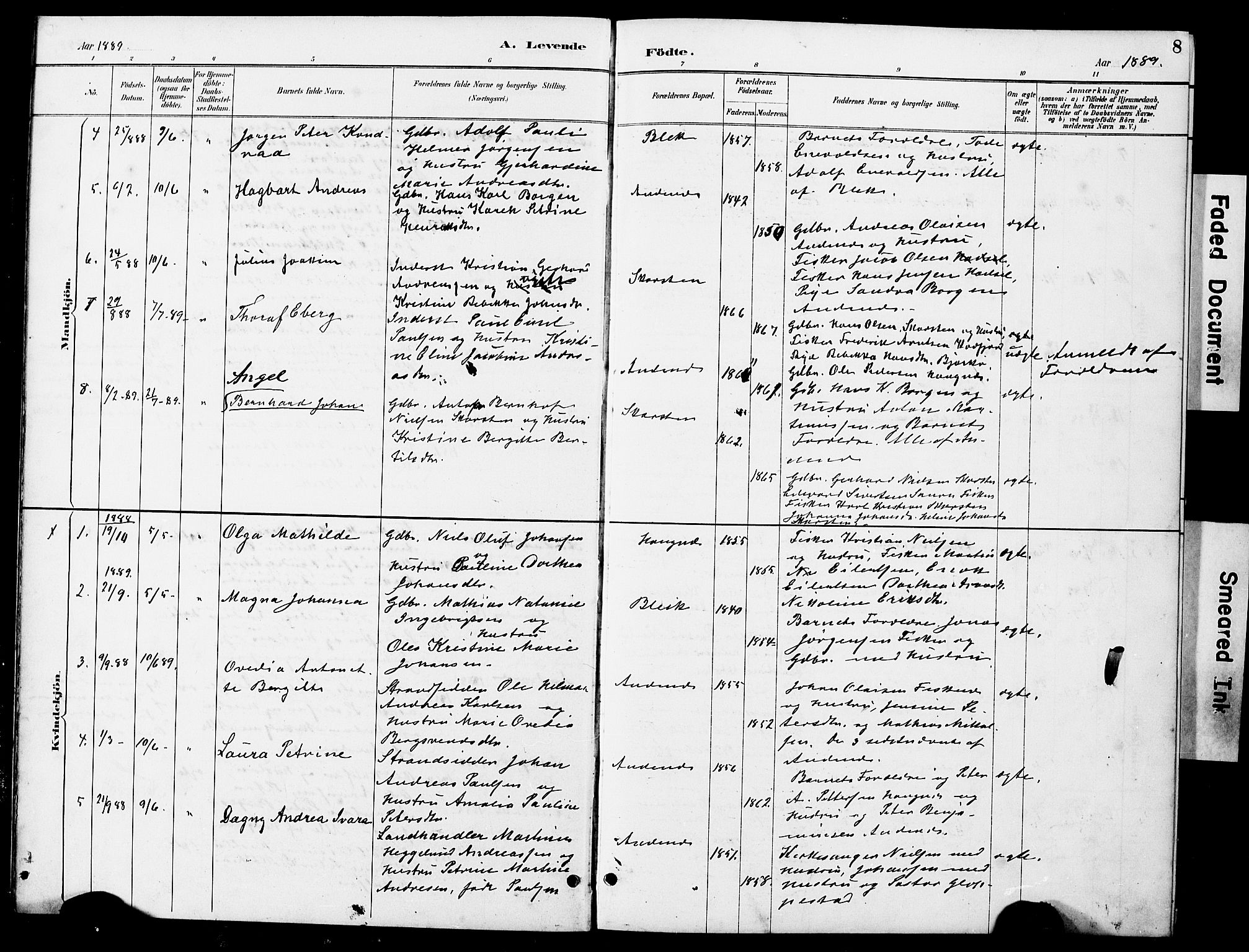 Ministerialprotokoller, klokkerbøker og fødselsregistre - Nordland, AV/SAT-A-1459/899/L1448: Parish register (copy) no. 899C03, 1887-1902, p. 8