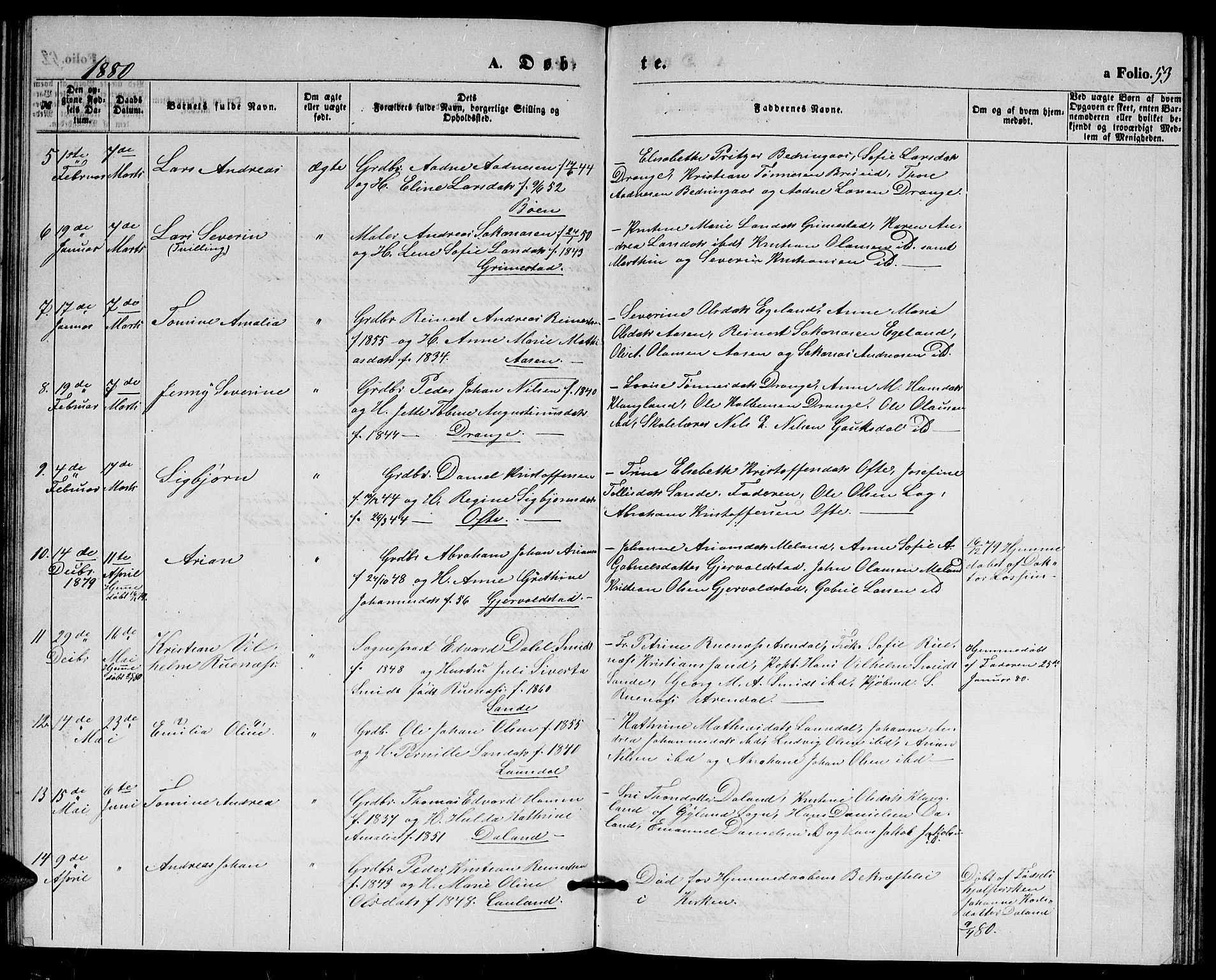 Herad sokneprestkontor, AV/SAK-1111-0018/F/Fb/Fba/L0003: Parish register (copy) no. B 3, 1863-1883, p. 53