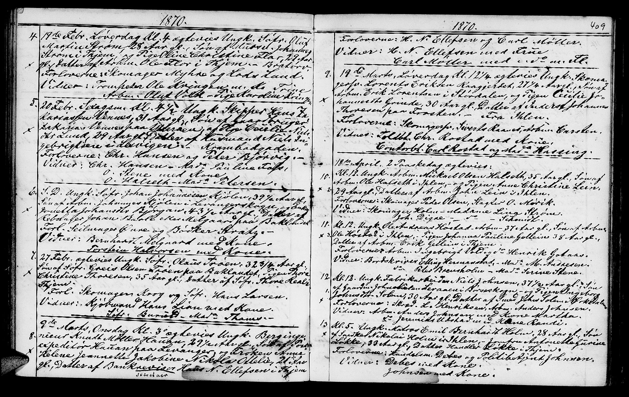Ministerialprotokoller, klokkerbøker og fødselsregistre - Sør-Trøndelag, SAT/A-1456/602/L0140: Parish register (copy) no. 602C08, 1864-1872, p. 408-409