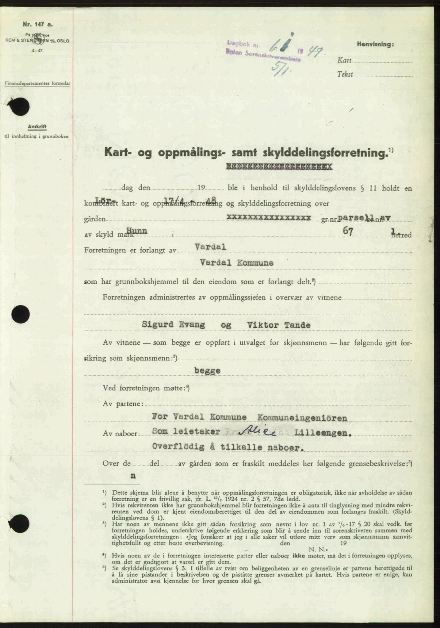 Toten tingrett, AV/SAH-TING-006/H/Hb/Hbc/L0021: Mortgage book no. Hbc-21, 1948-1949, Diary no: : 61/1949