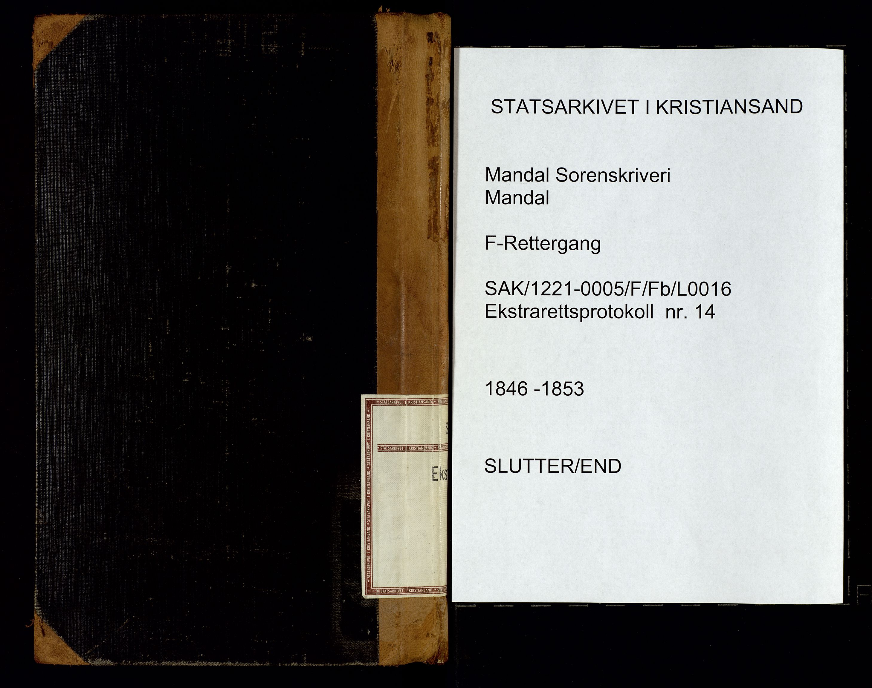 Mandal sorenskriveri, AV/SAK-1221-0005/001/F/Fb/L0016: Ekstrarettsprotokoll med register for fast eiendom nr 14, 1846-1853