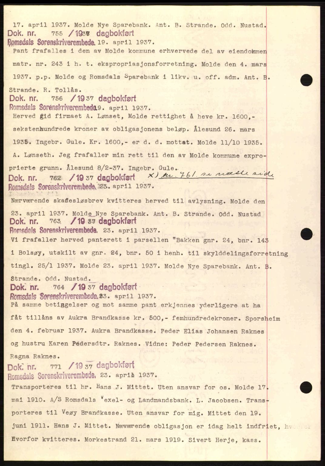 Romsdal sorenskriveri, AV/SAT-A-4149/1/2/2C: Mortgage book no. C1a, 1936-1945, Diary no: : 755/1937