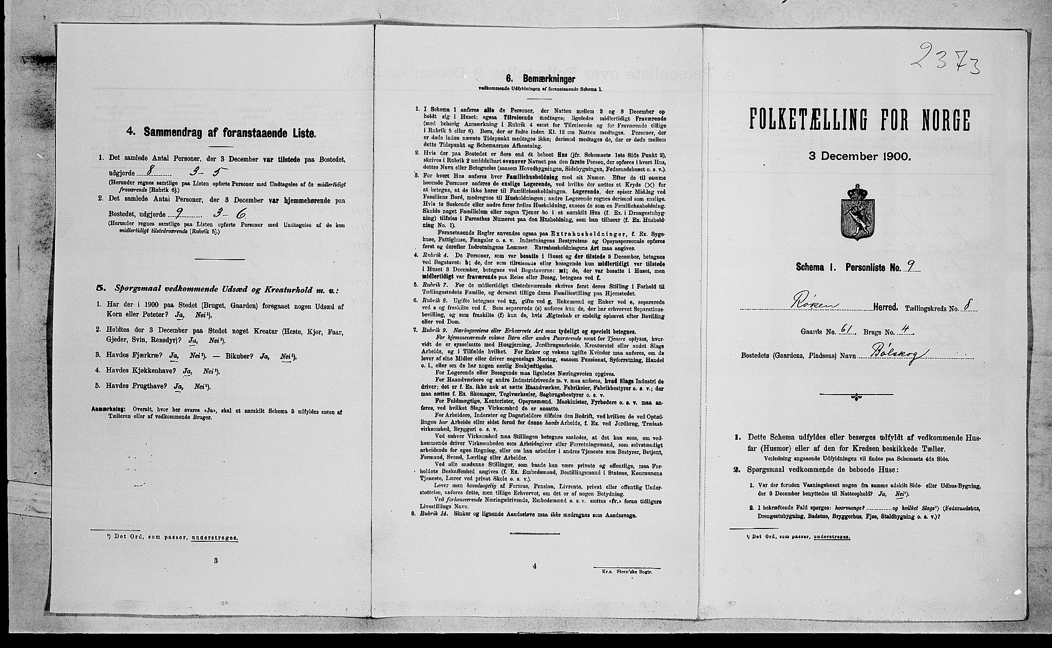 RA, 1900 census for Røyken, 1900, p. 1274