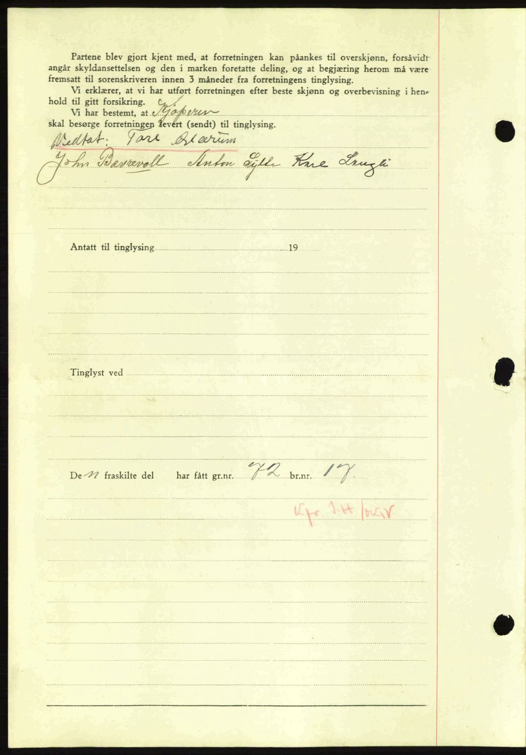 Nordmøre sorenskriveri, SAT/A-4132/1/2/2Ca: Mortgage book no. A90, 1941-1941, Diary no: : 1013/1941