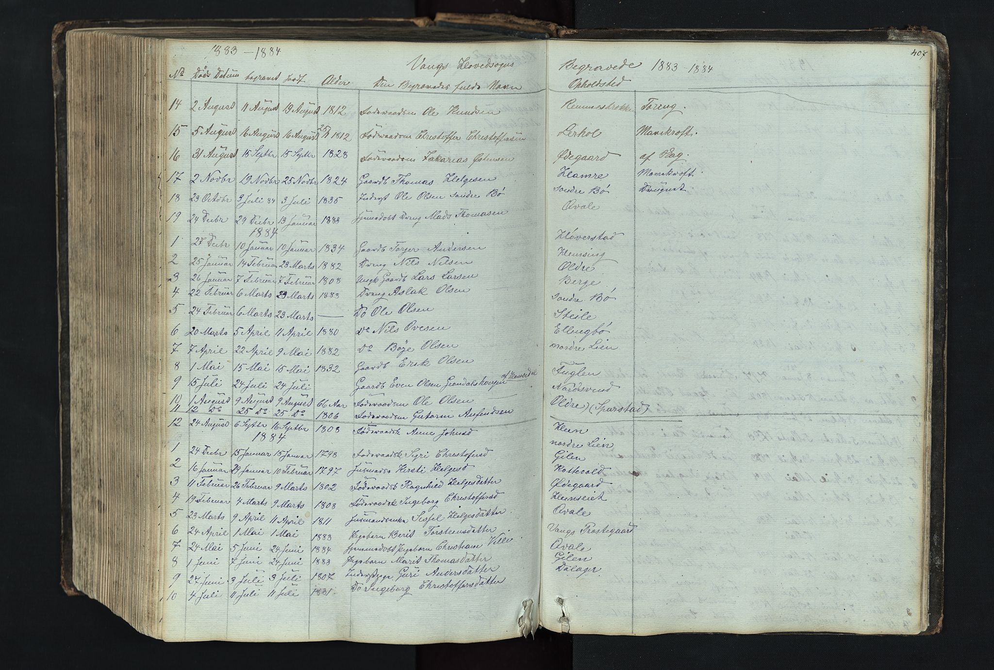 Vang prestekontor, Valdres, SAH/PREST-140/H/Hb/L0004: Parish register (copy) no. 4, 1835-1892, p. 407