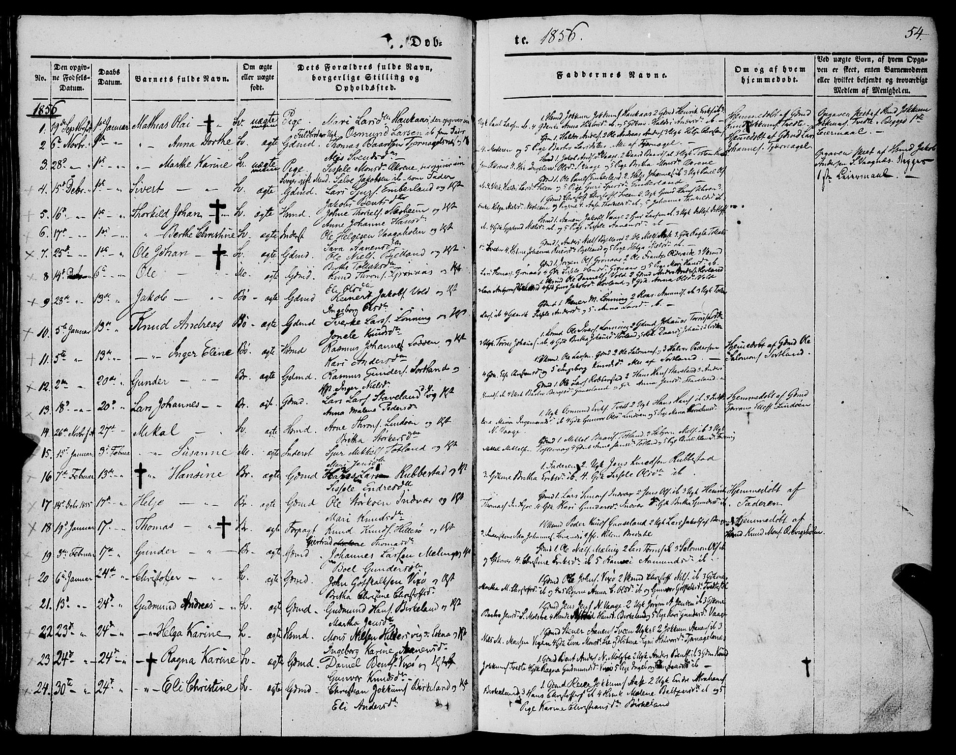 Finnås sokneprestembete, SAB/A-99925/H/Ha/Haa/Haaa/L0007: Parish register (official) no. A 7, 1850-1862, p. 54