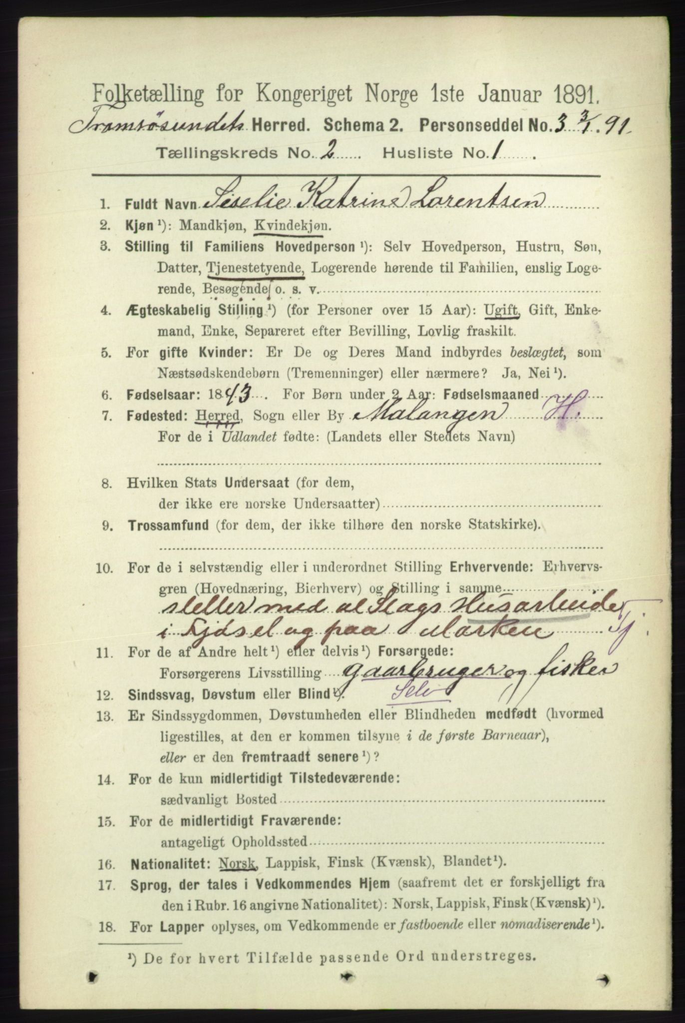 RA, 1891 census for 1934 Tromsøysund, 1891, p. 560