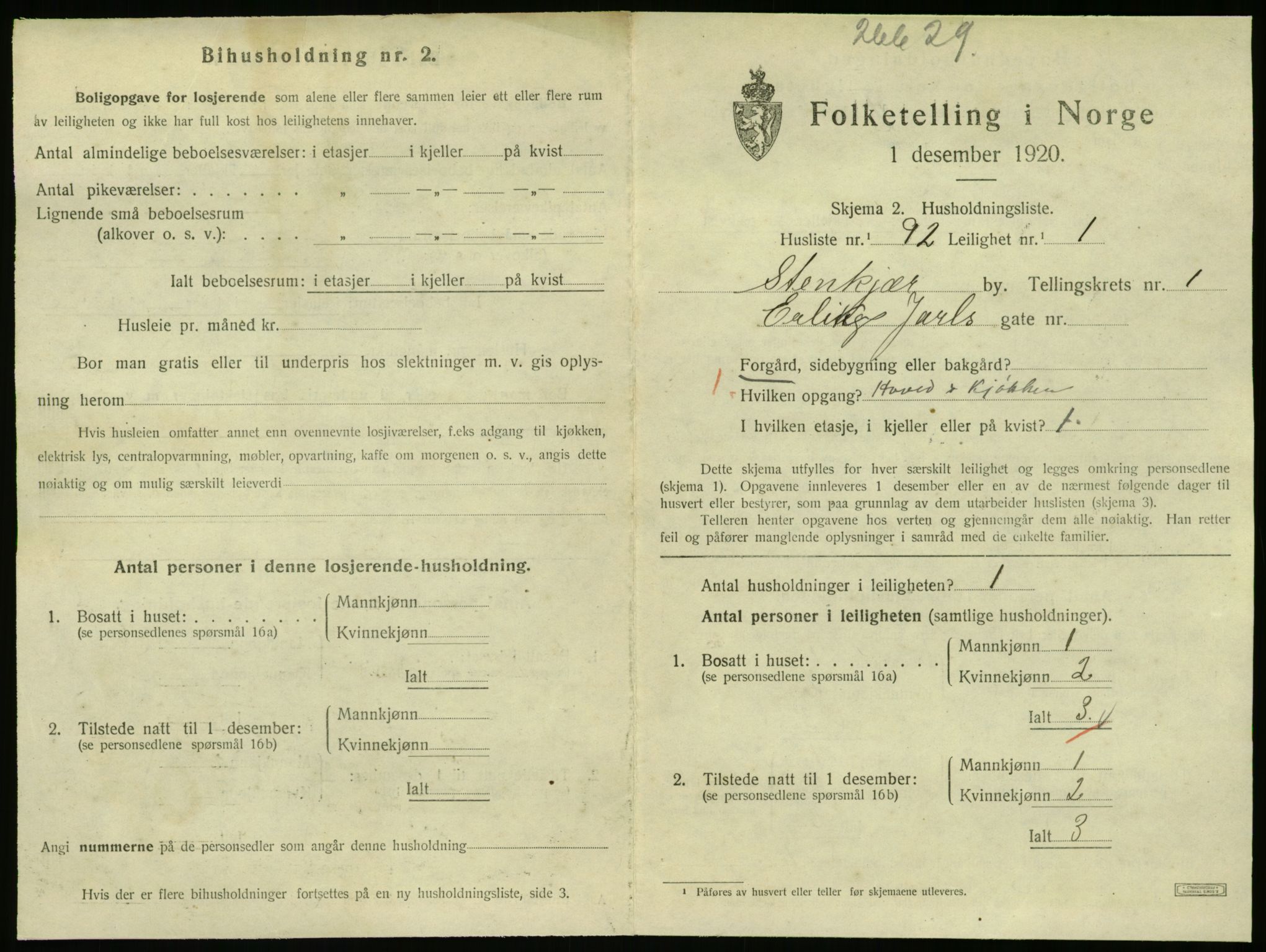 SAT, 1920 census for Steinkjer, 1920, p. 1436