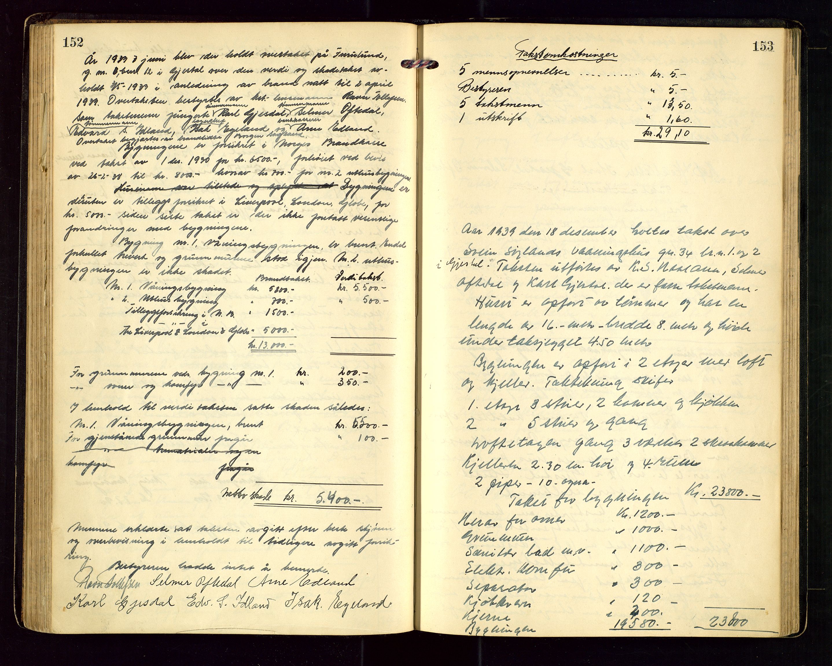 Gjesdal lensmannskontor, AV/SAST-A-100441/Go/L0003: Branntakstprotokoll, 1921-1944, p. 152-153