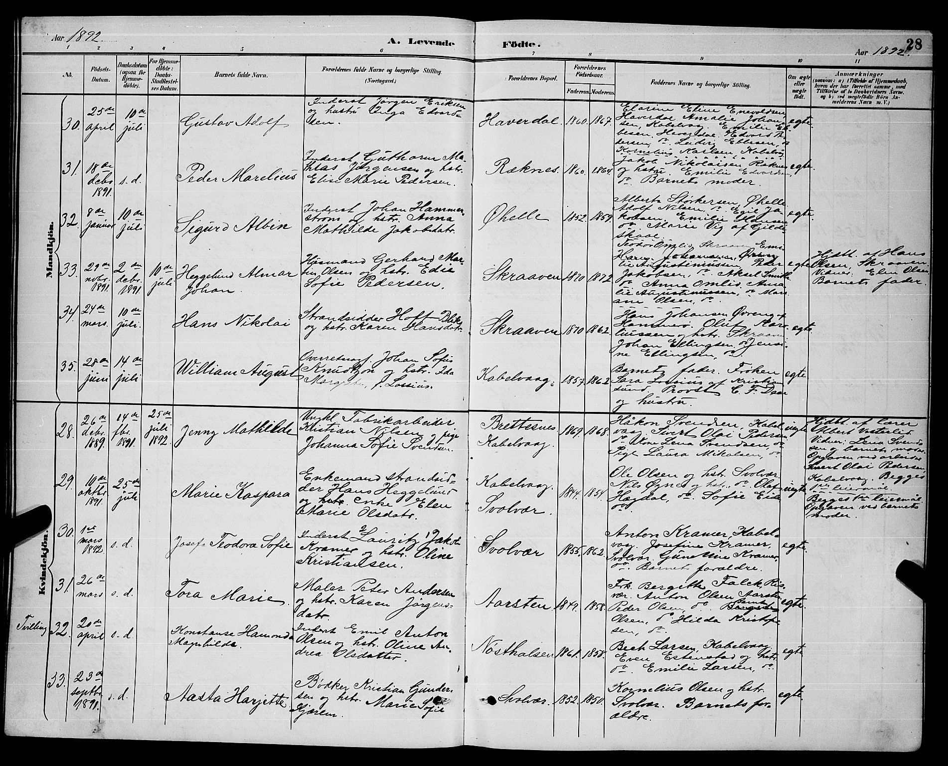 Ministerialprotokoller, klokkerbøker og fødselsregistre - Nordland, AV/SAT-A-1459/874/L1077: Parish register (copy) no. 874C06, 1891-1900, p. 28