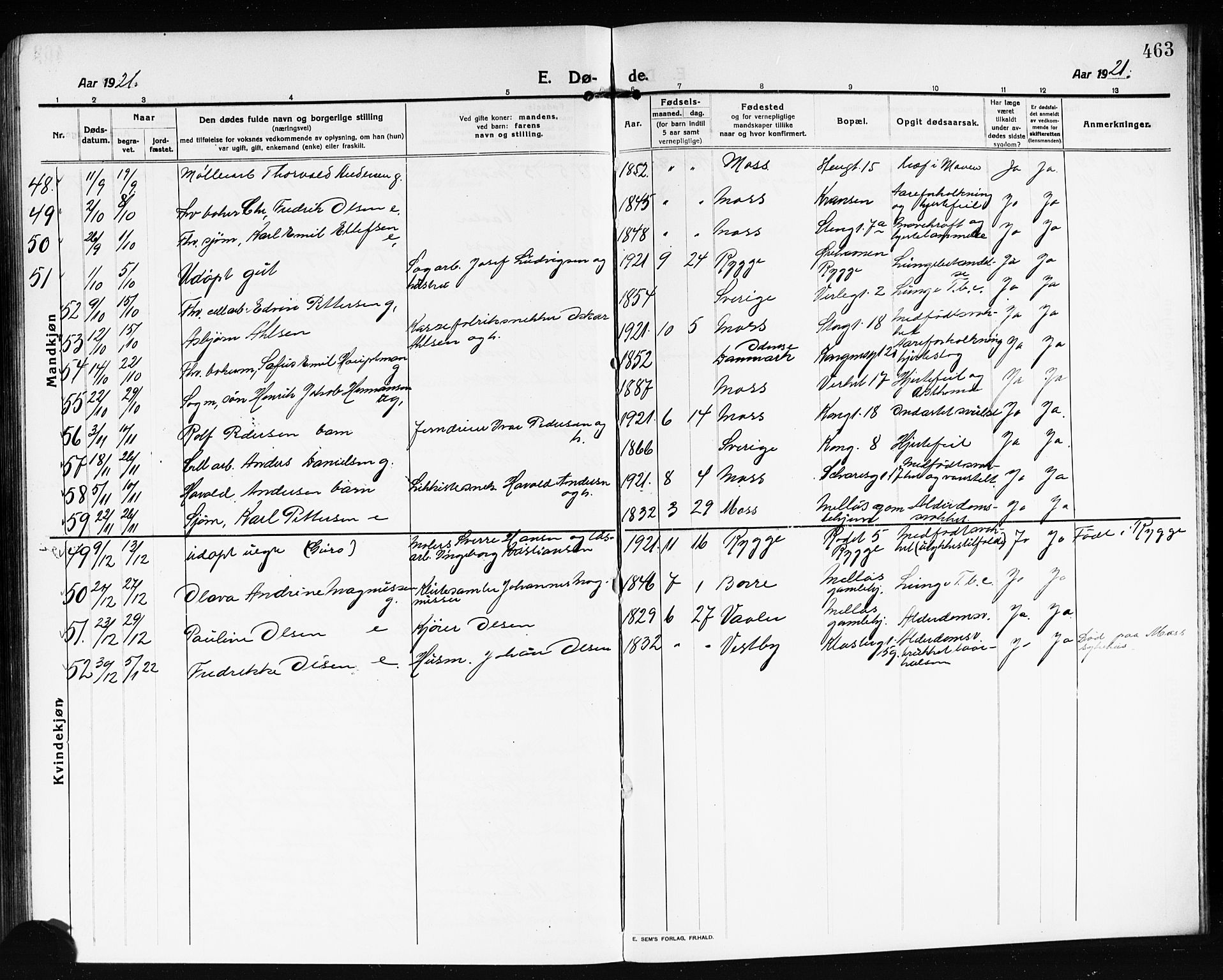 Moss prestekontor Kirkebøker, AV/SAO-A-2003/G/Ga/L0008: Parish register (copy) no. I 8, 1913-1923, p. 463