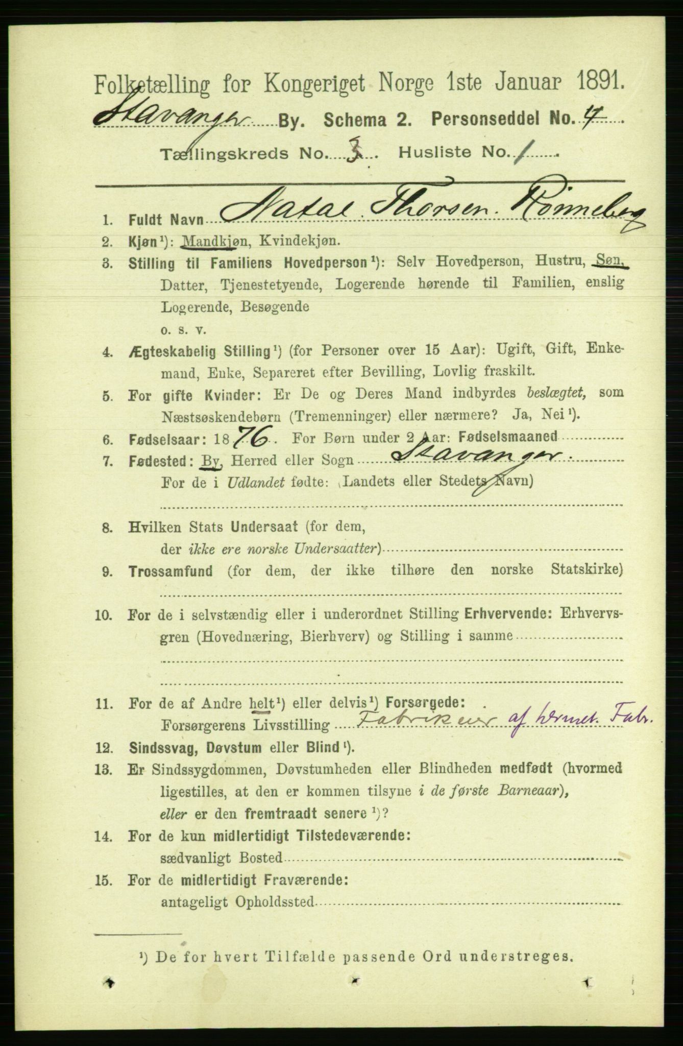 RA, 1891 census for 1103 Stavanger, 1891, p. 6783