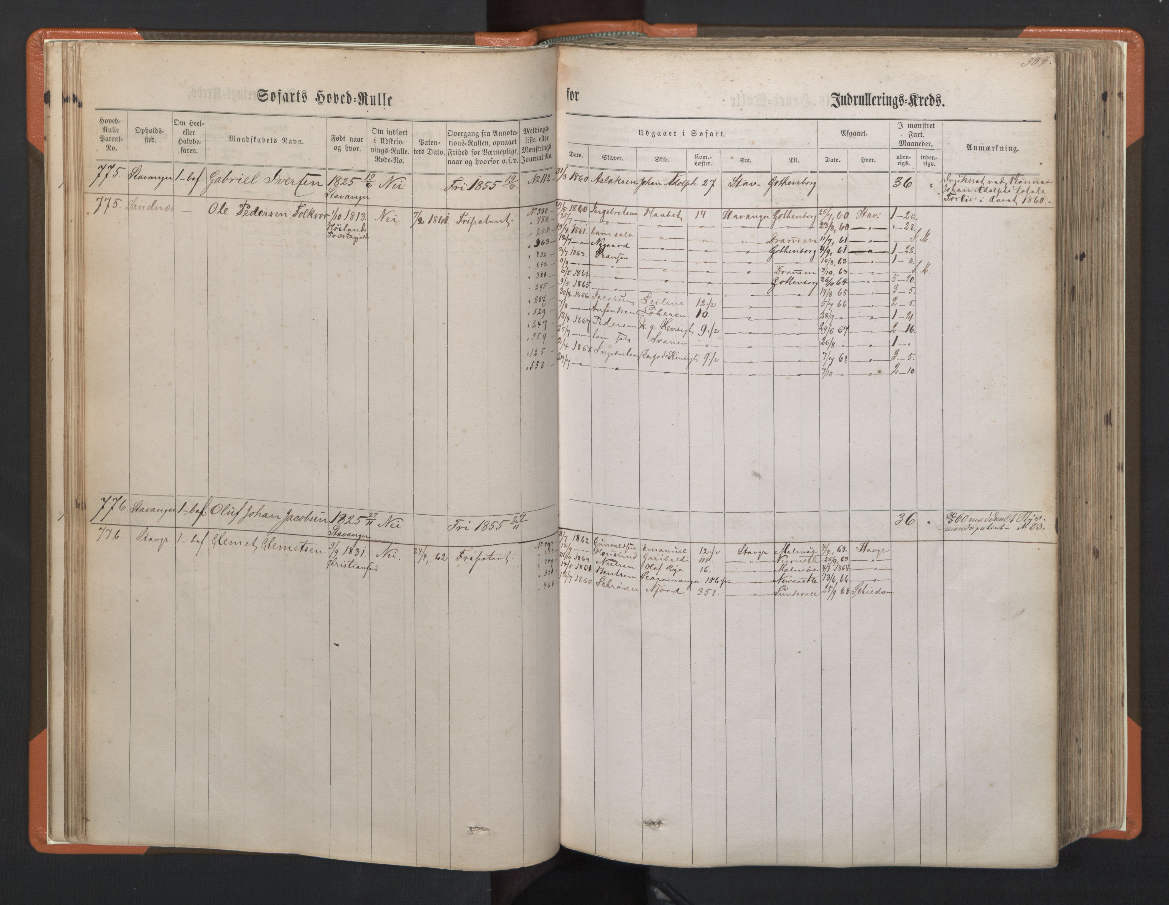 Stavanger sjømannskontor, AV/SAST-A-102006/F/Fb/Fbb/L0002: Sjøfartshovedrulle, patentnr. 721-1450 (del 2), 1863, p. 32