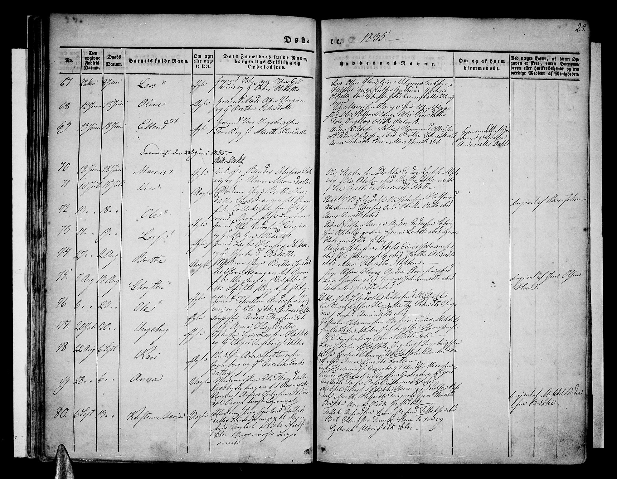 Vik sokneprestembete, SAB/A-81501: Parish register (official) no. A 7, 1831-1845, p. 24