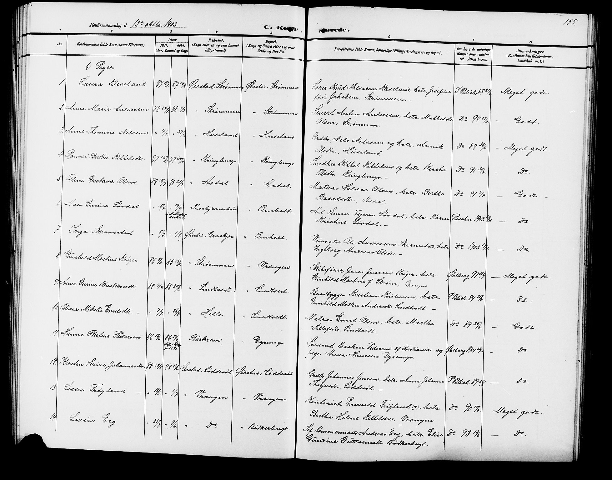 Øyestad sokneprestkontor, AV/SAK-1111-0049/F/Fb/L0010: Parish register (copy) no. B 10, 1897-1906, p. 155