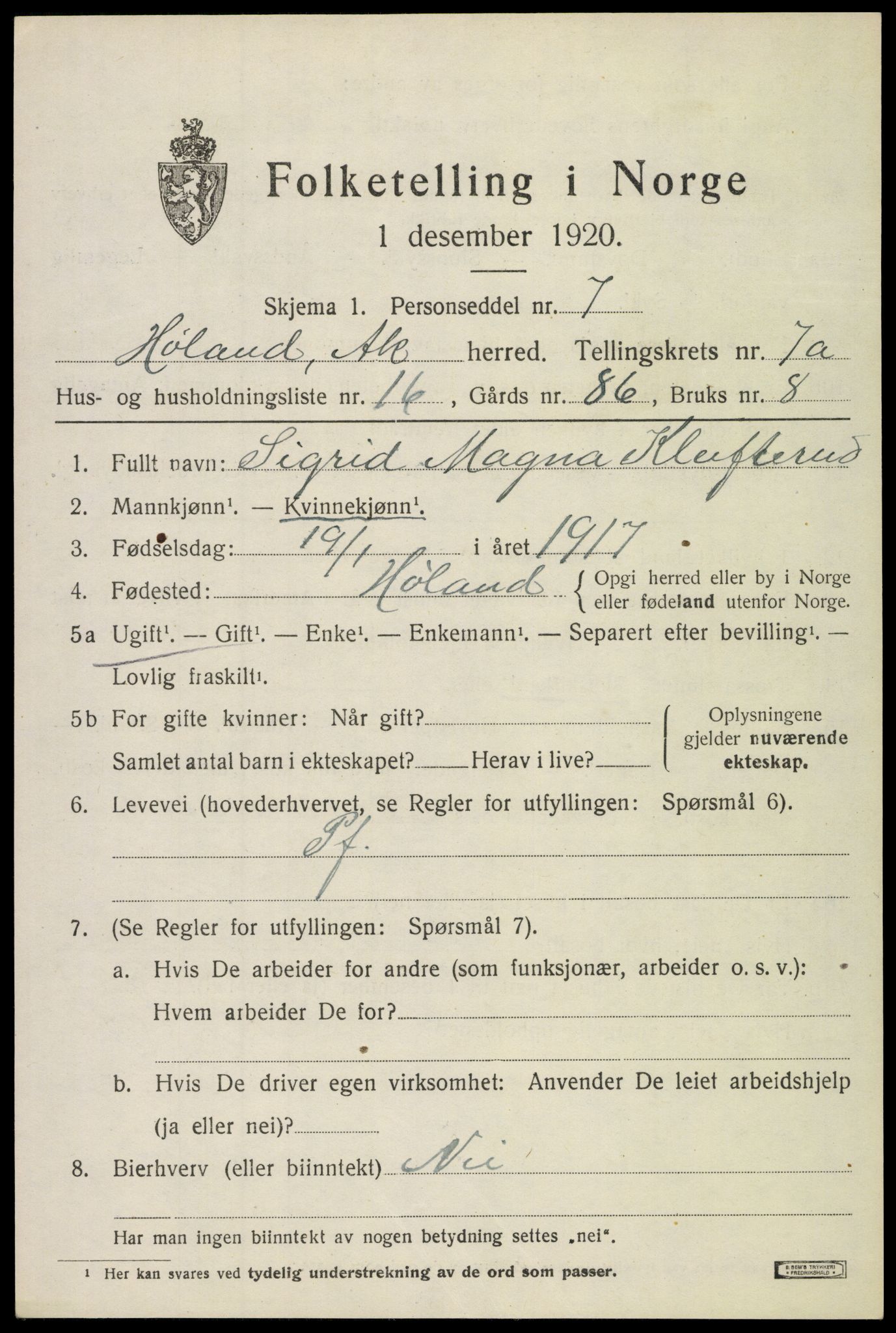 SAO, 1920 census for Høland, 1920, p. 9357