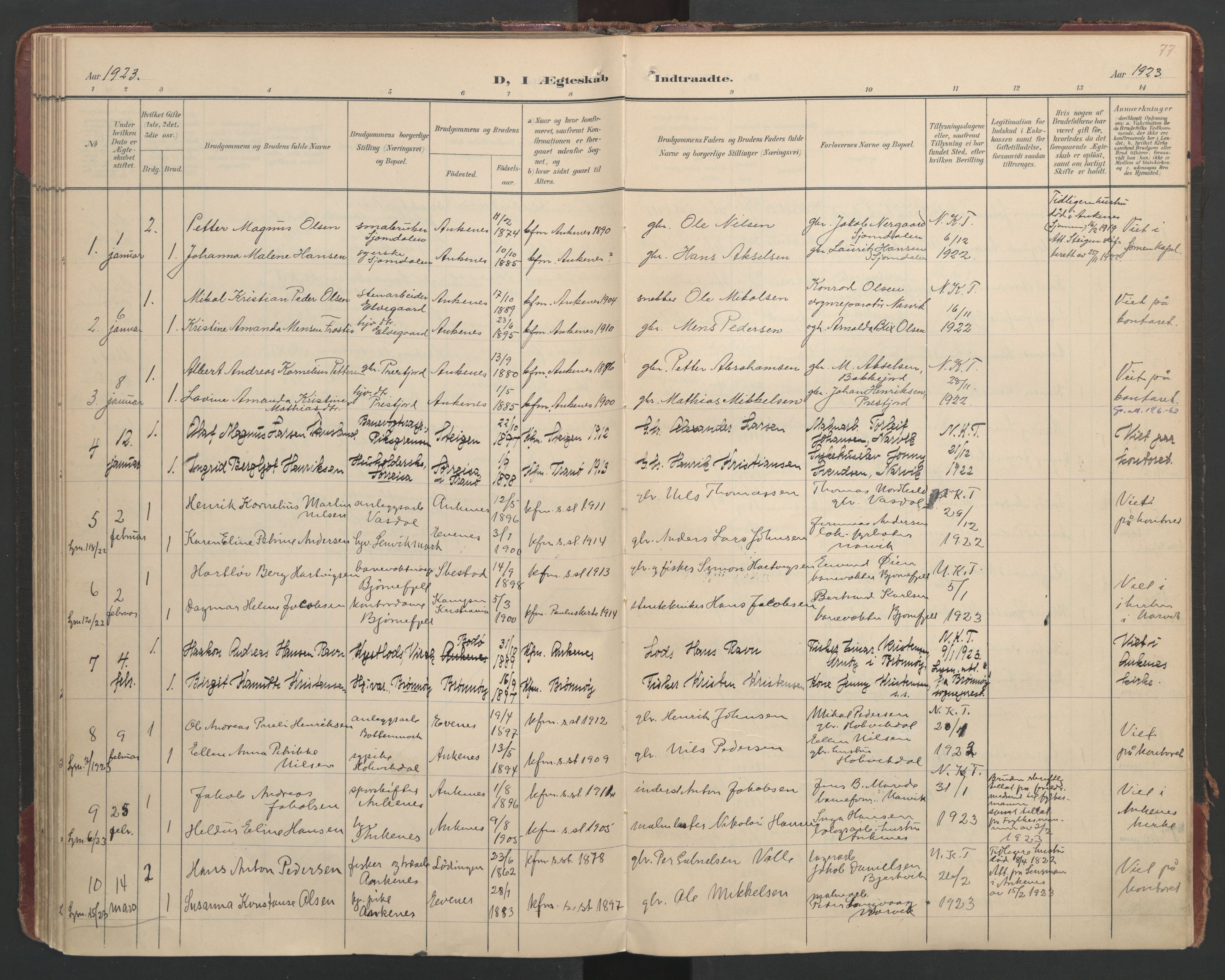 Ministerialprotokoller, klokkerbøker og fødselsregistre - Nordland, AV/SAT-A-1459/866/L0942: Parish register (official) no. 866A05, 1901-1928, p. 77