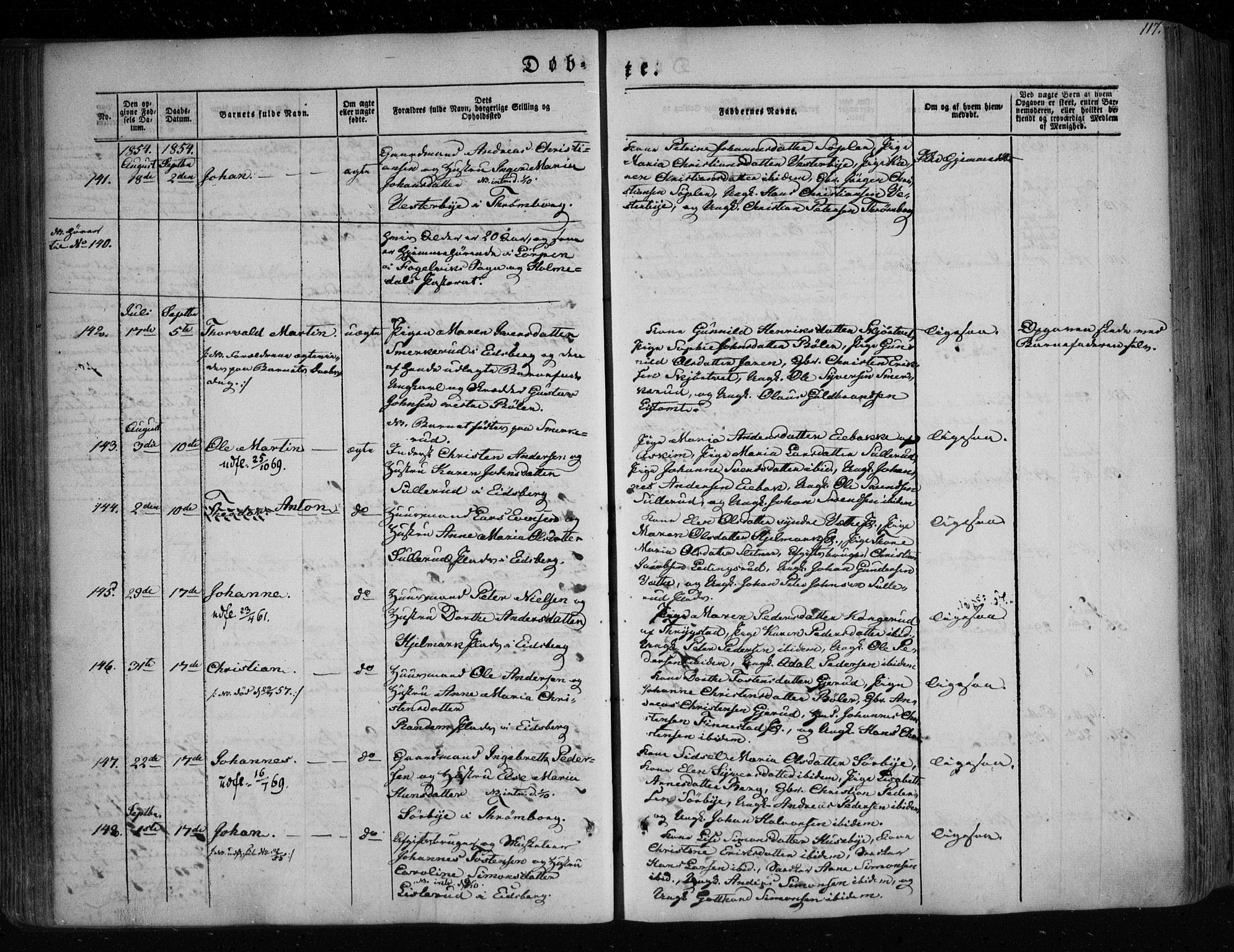 Eidsberg prestekontor Kirkebøker, AV/SAO-A-10905/F/Fa/L0009: Parish register (official) no. I 9, 1849-1856, p. 117