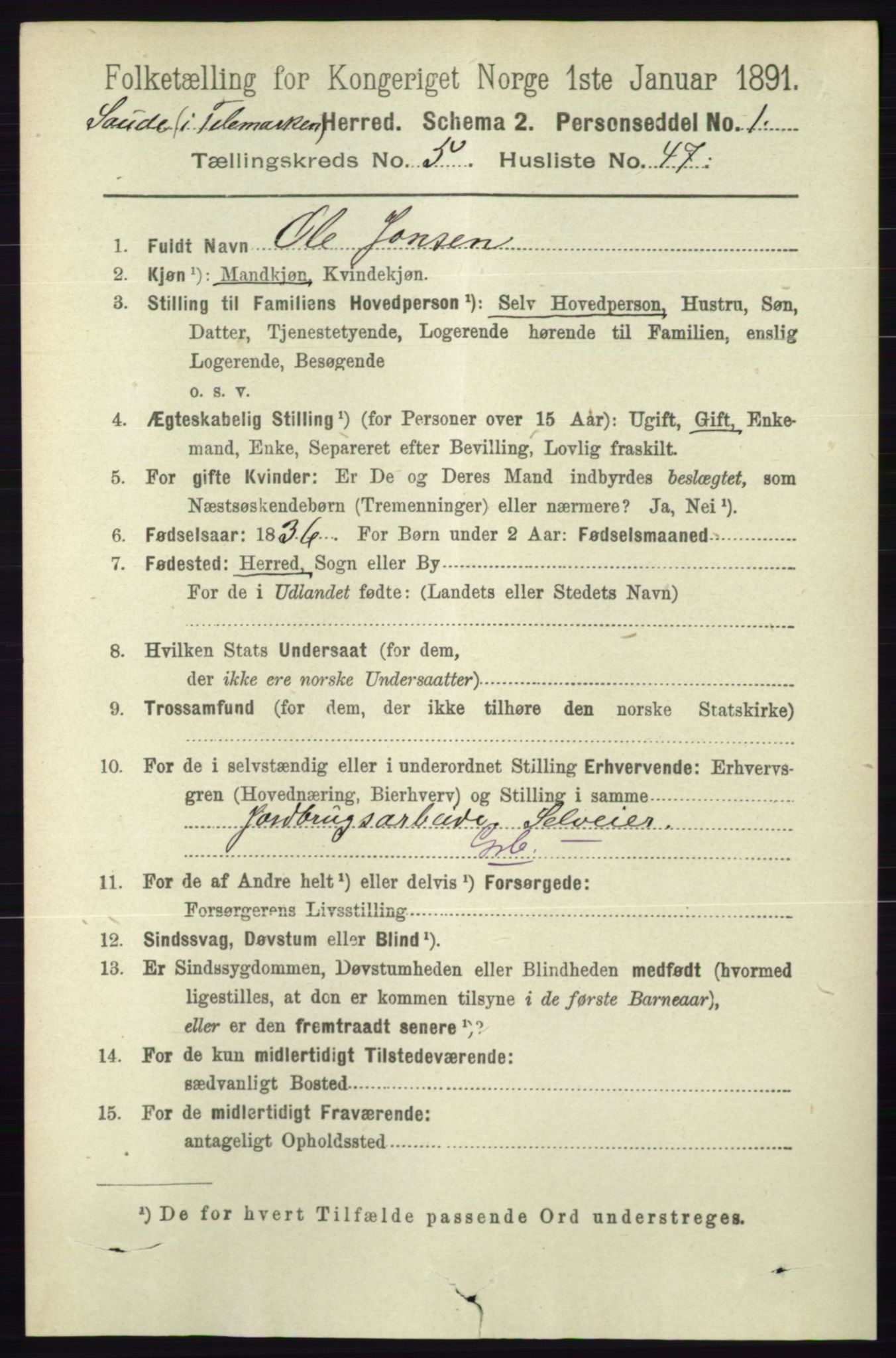 RA, 1891 census for 0822 Sauherad, 1891, p. 1666