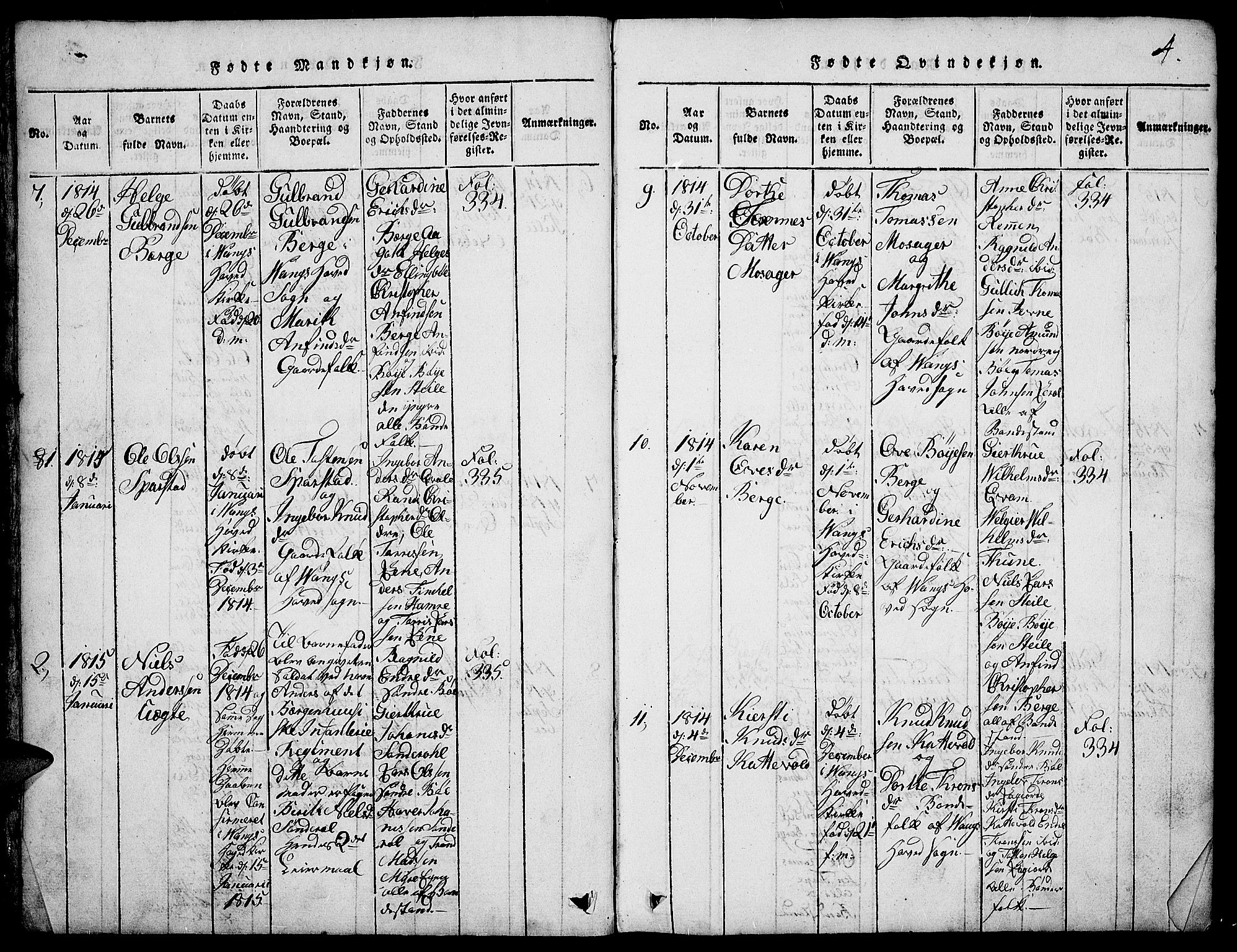 Vang prestekontor, Valdres, SAH/PREST-140/H/Hb/L0002: Parish register (copy) no. 2, 1814-1889, p. 4