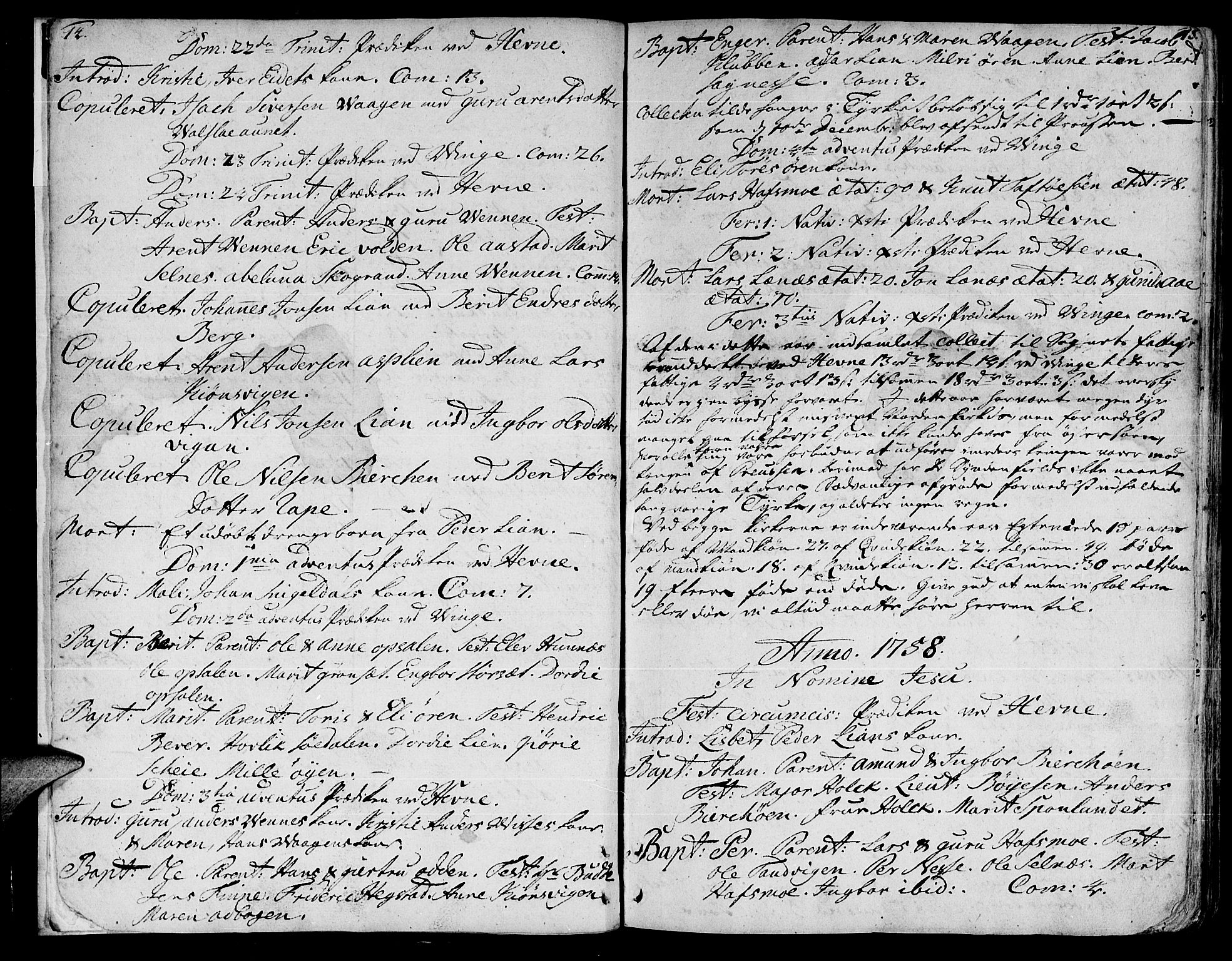 Ministerialprotokoller, klokkerbøker og fødselsregistre - Sør-Trøndelag, SAT/A-1456/630/L0489: Parish register (official) no. 630A02, 1757-1794, p. 14-15