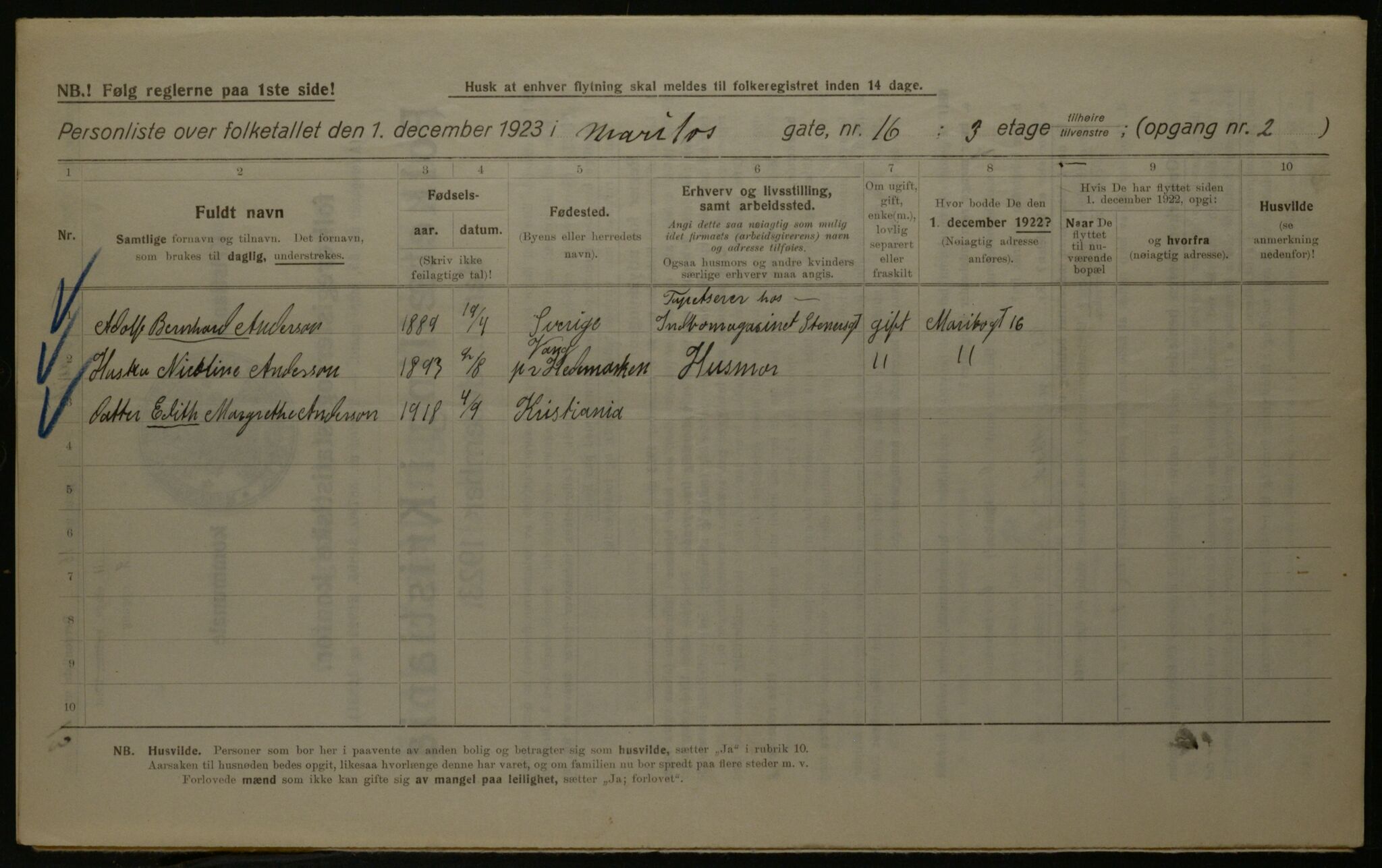 OBA, Municipal Census 1923 for Kristiania, 1923, p. 67419