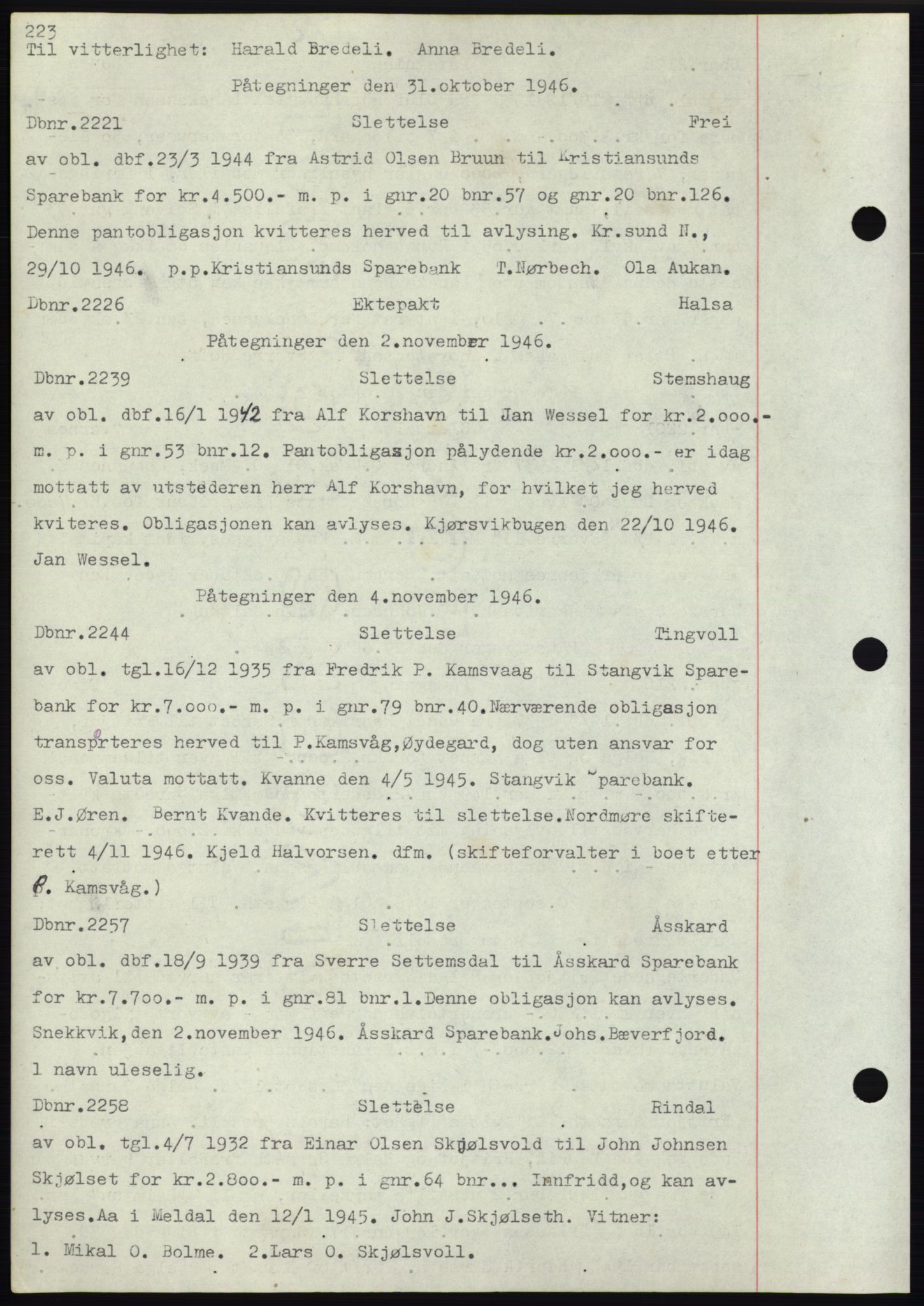 Nordmøre sorenskriveri, SAT/A-4132/1/2/2Ca: Mortgage book no. C82b, 1946-1951, Diary no: : 2221/1946