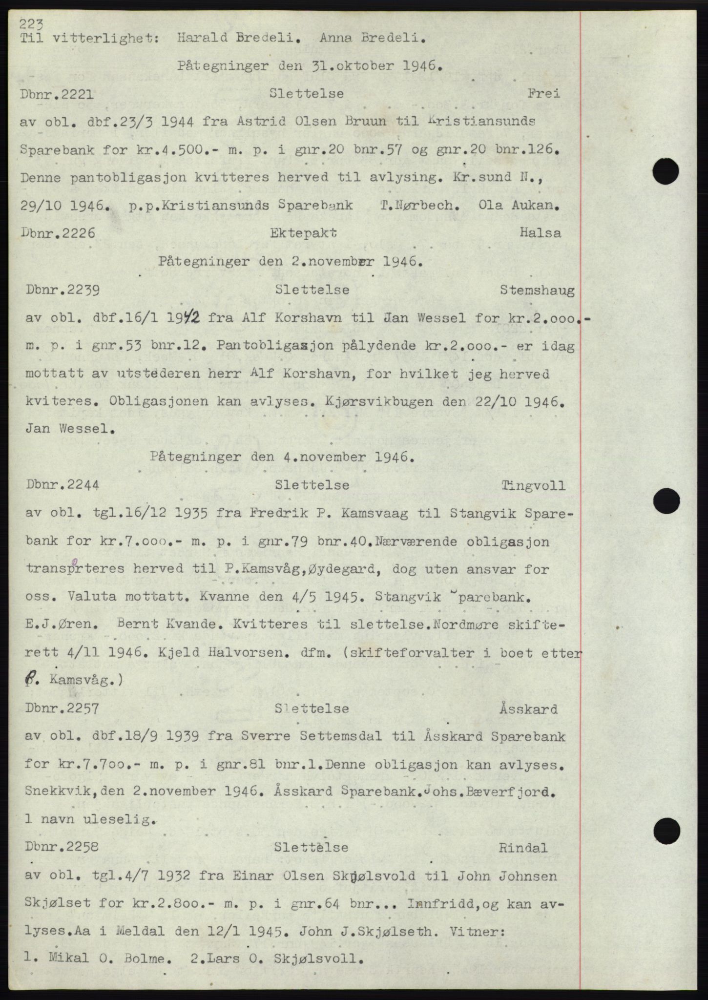 Nordmøre sorenskriveri, AV/SAT-A-4132/1/2/2Ca: Mortgage book no. C82b, 1946-1951, Diary no: : 2221/1946