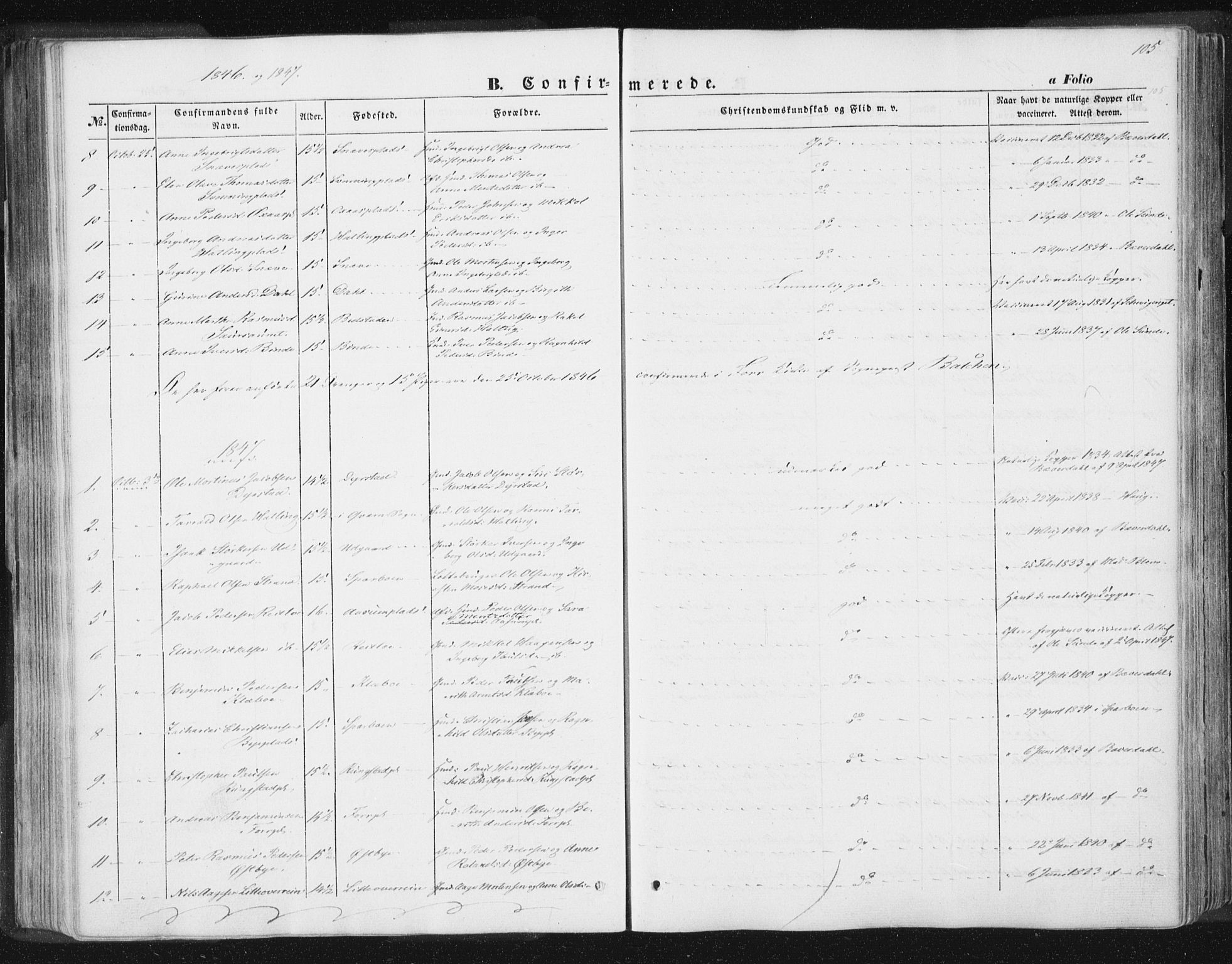 Ministerialprotokoller, klokkerbøker og fødselsregistre - Nord-Trøndelag, AV/SAT-A-1458/746/L0446: Parish register (official) no. 746A05, 1846-1859, p. 105