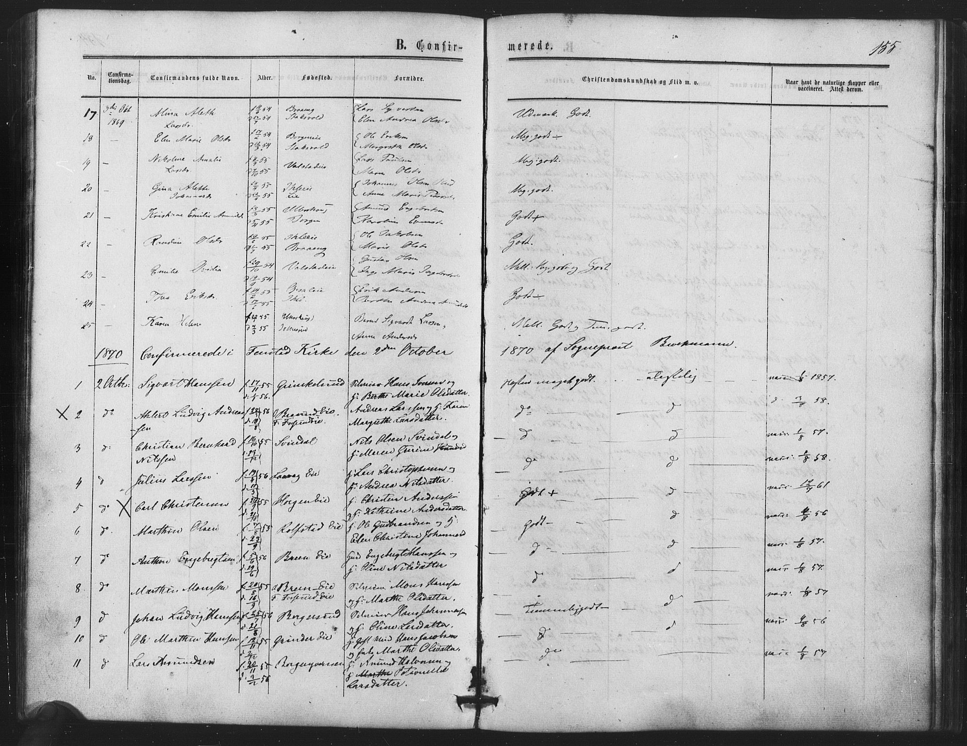 Nes prestekontor Kirkebøker, AV/SAO-A-10410/F/Fb/L0001: Parish register (official) no. II 1, 1859-1882, p. 155