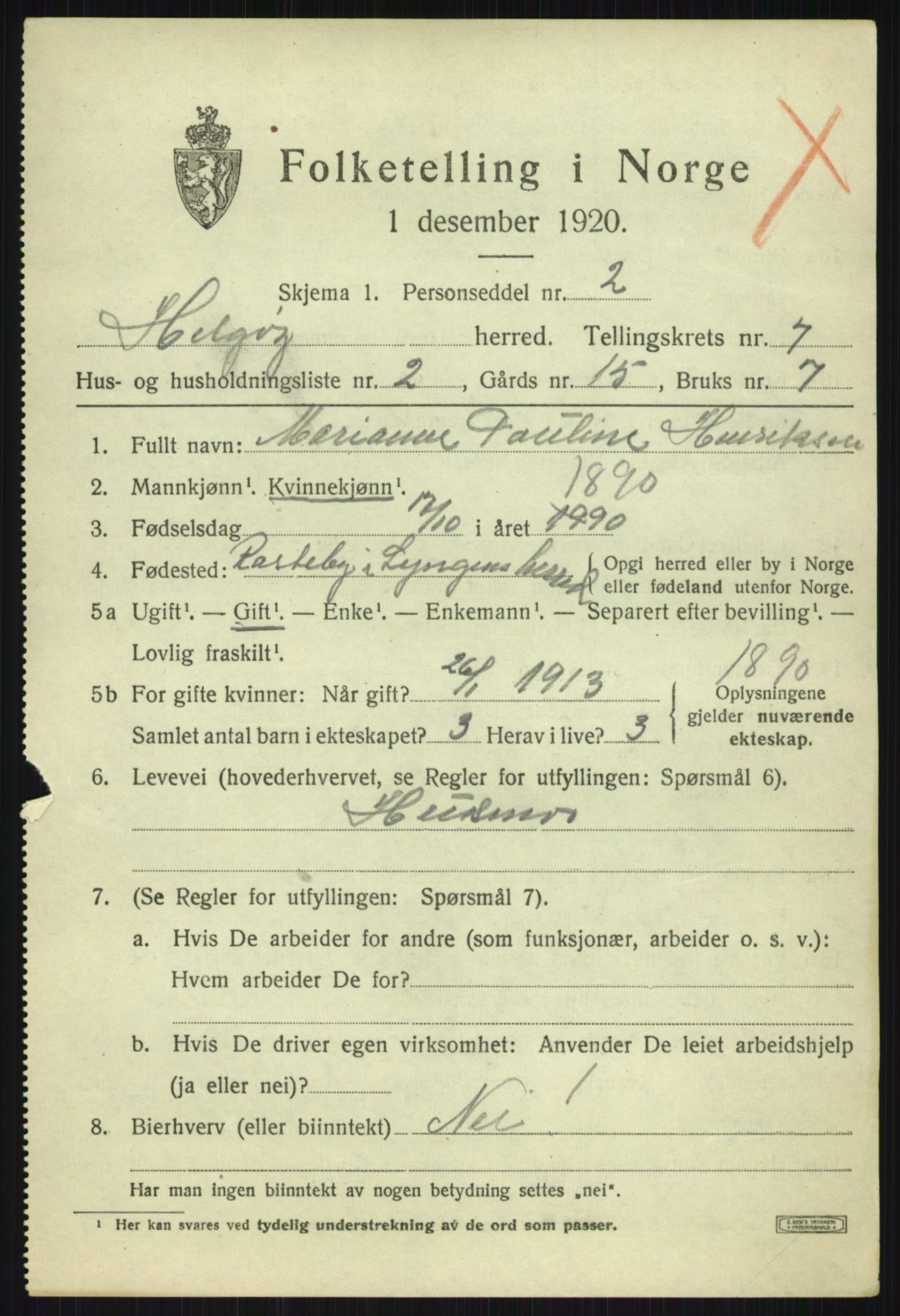 SATØ, 1920 census for Helgøy, 1920, p. 2549