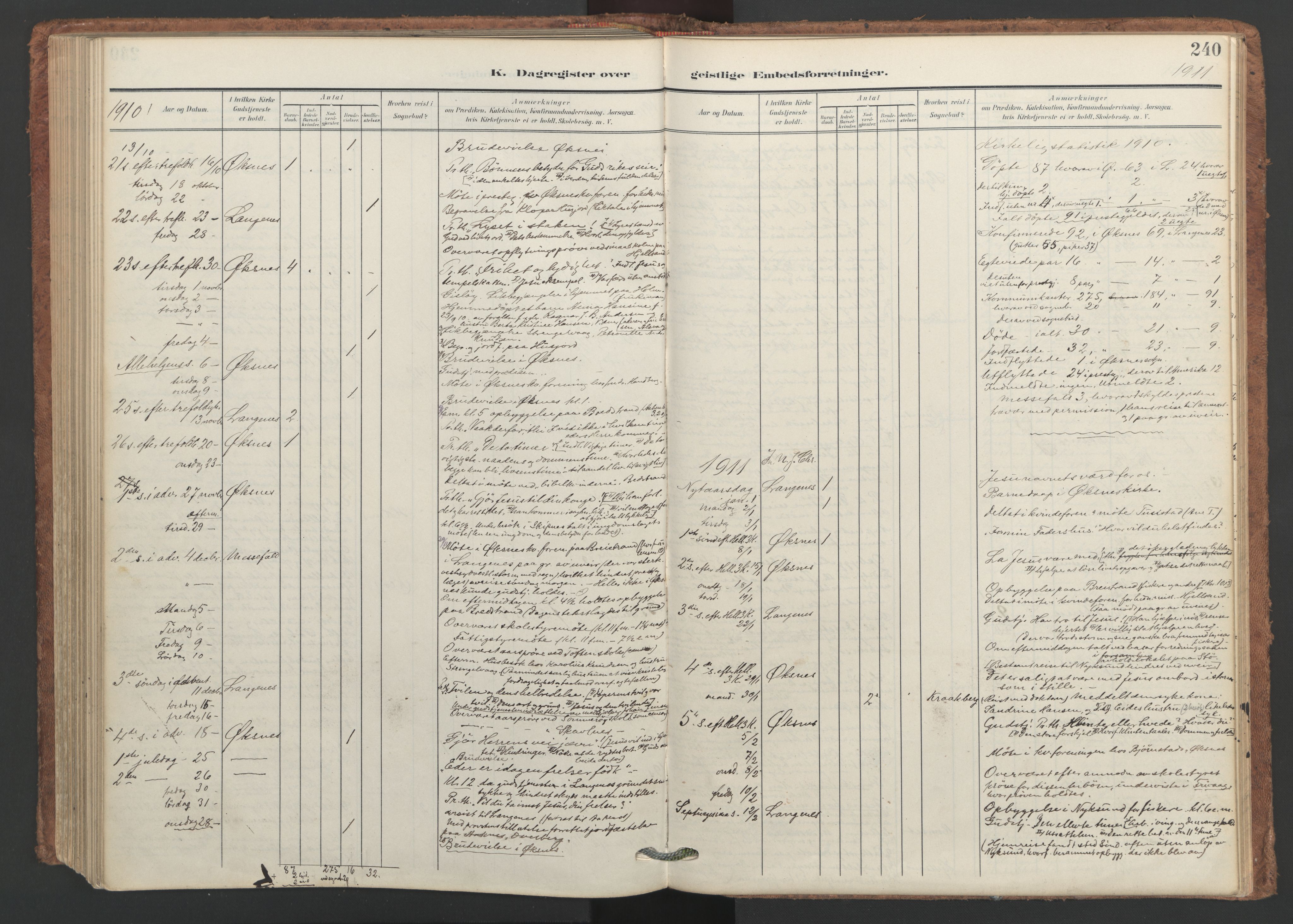 Ministerialprotokoller, klokkerbøker og fødselsregistre - Nordland, SAT/A-1459/893/L1339: Parish register (official) no. 893A11, 1904-1914, p. 240