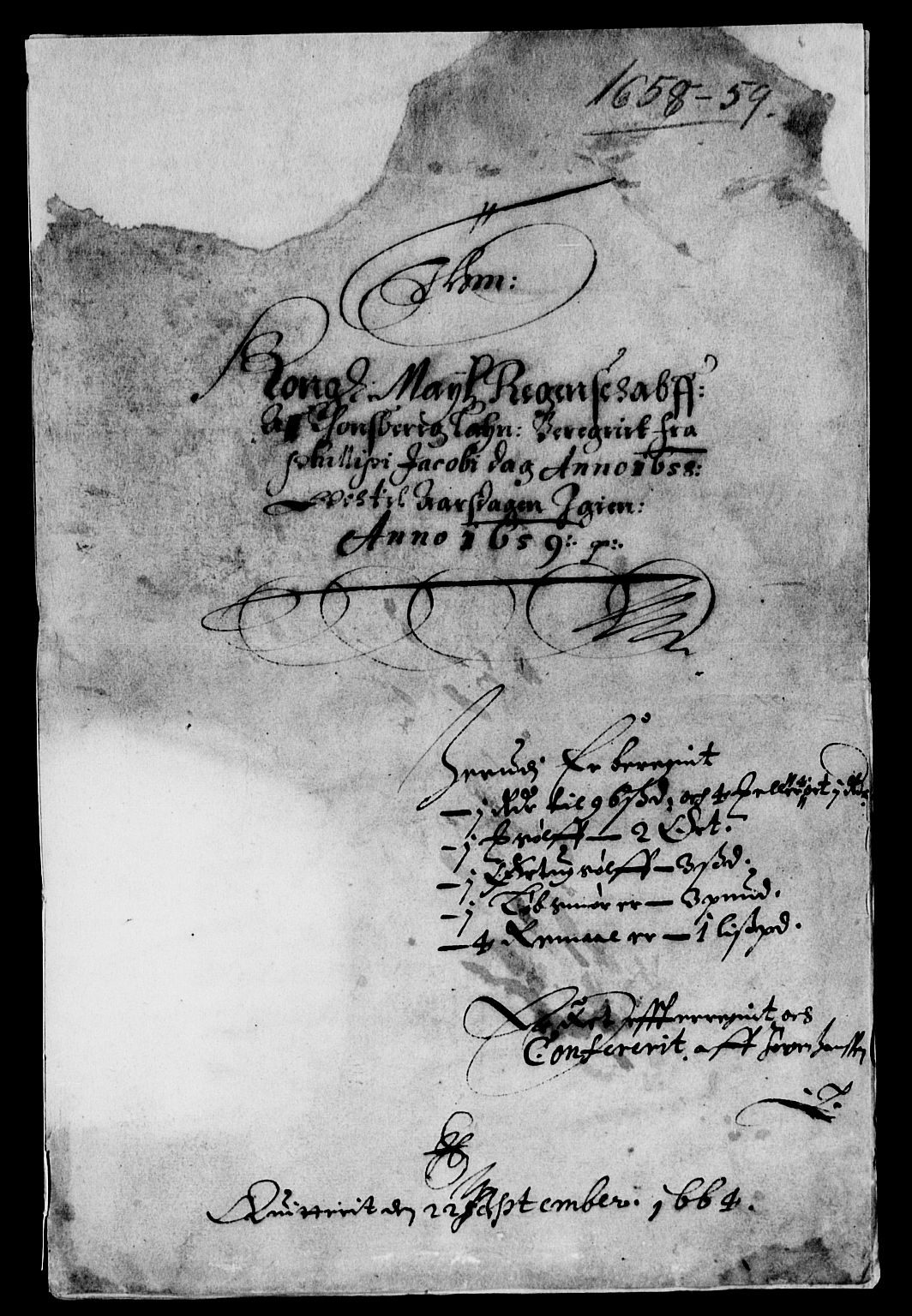 Rentekammeret inntil 1814, Reviderte regnskaper, Lensregnskaper, AV/RA-EA-5023/R/Rb/Rbo/L0034: Tønsberg len, 1657-1659