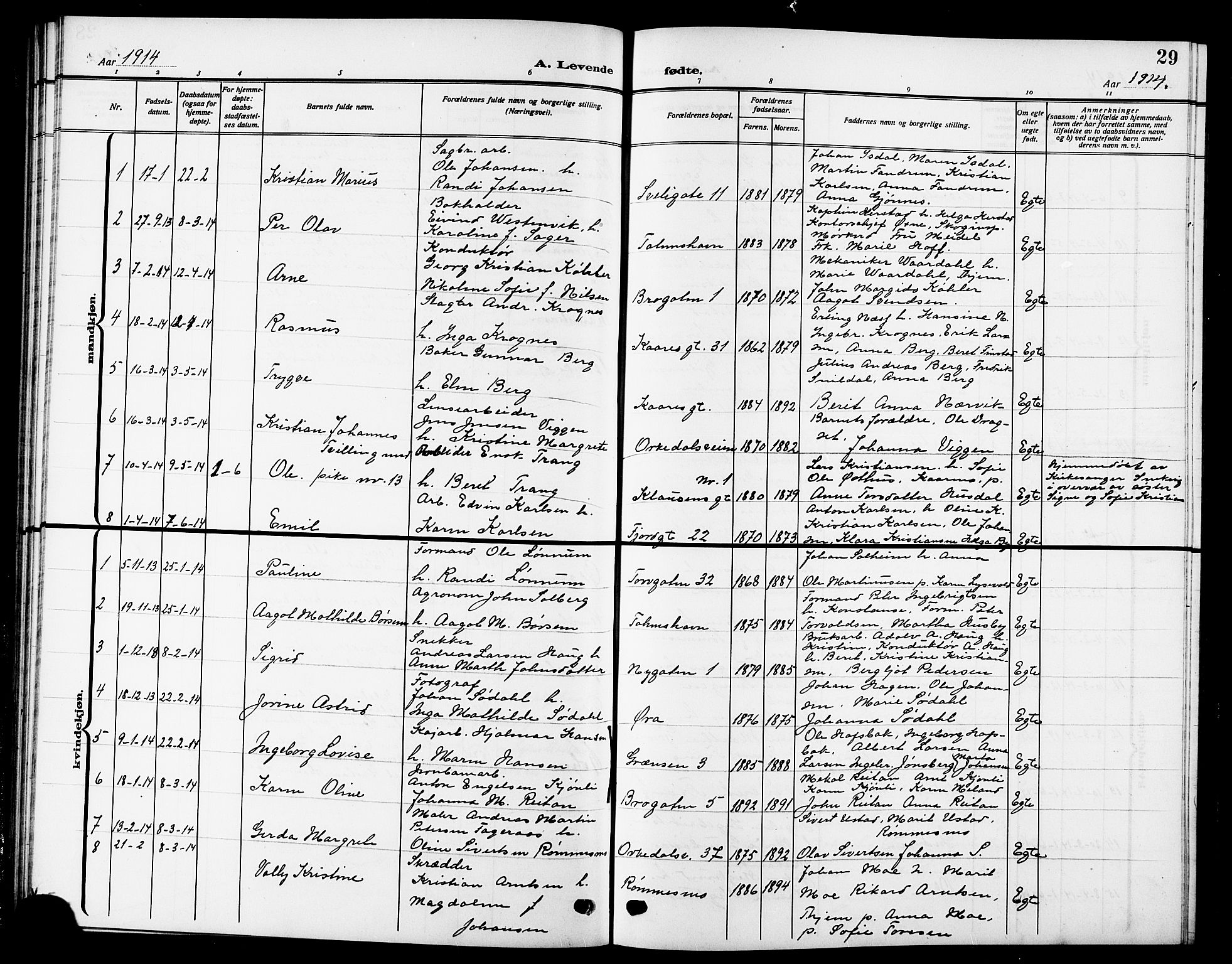 Ministerialprotokoller, klokkerbøker og fødselsregistre - Sør-Trøndelag, SAT/A-1456/669/L0831: Parish register (copy) no. 669C01, 1909-1924, p. 29