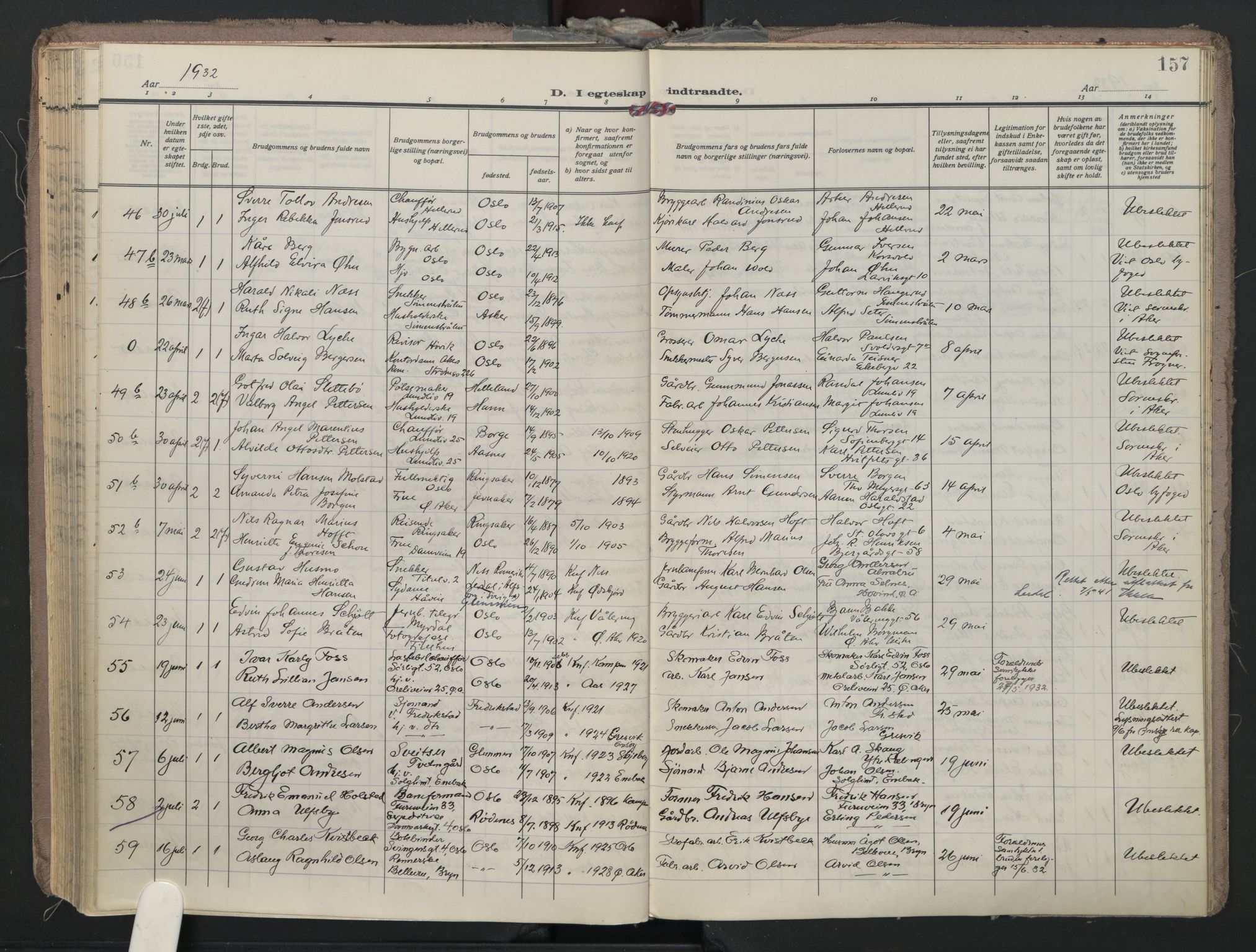 Østre Aker prestekontor Kirkebøker, AV/SAO-A-10840/F/Fa/L0014: Parish register (official) no. I 14, 1926-1936, p. 157