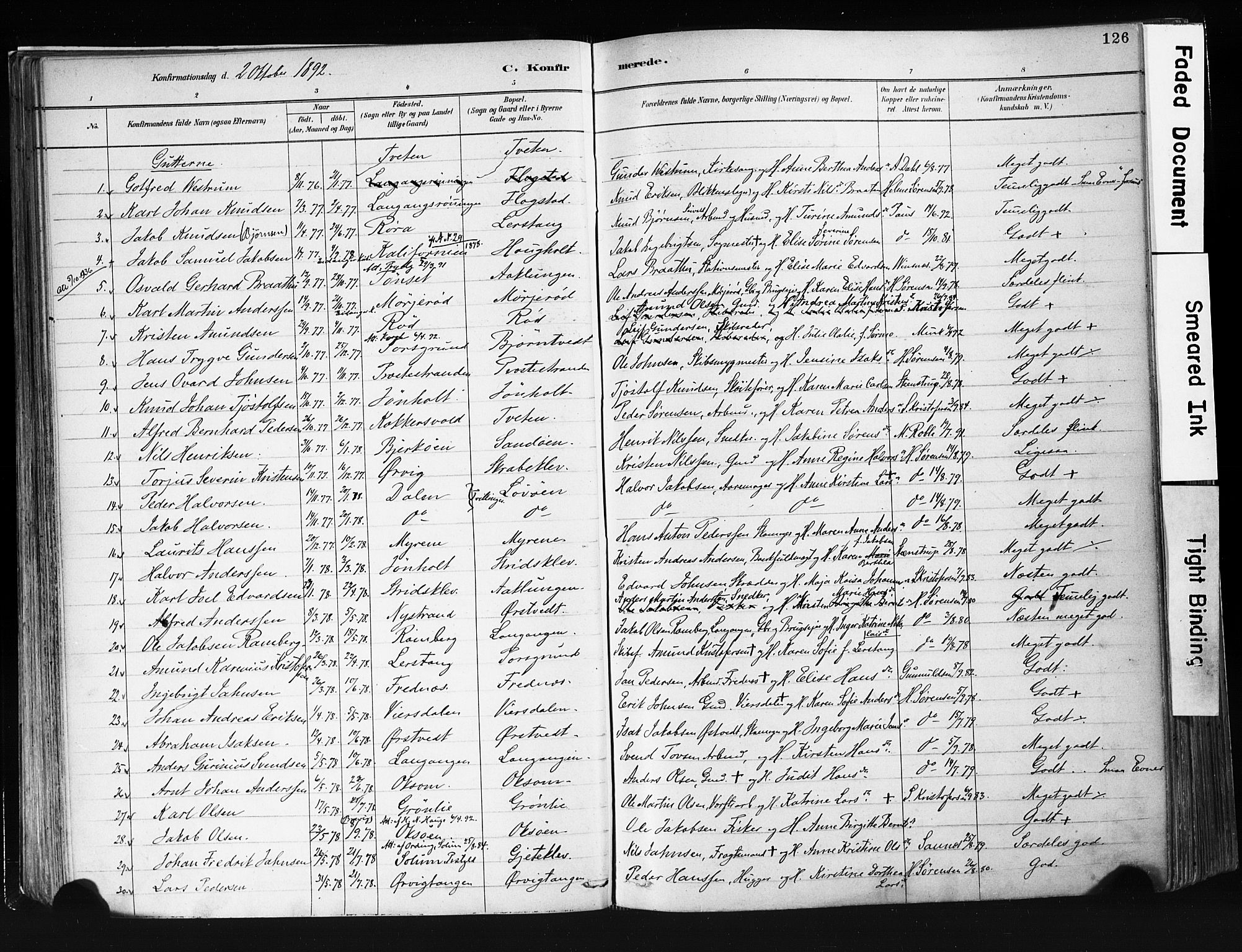 Eidanger kirkebøker, AV/SAKO-A-261/F/Fa/L0012: Parish register (official) no. 12, 1879-1900, p. 126