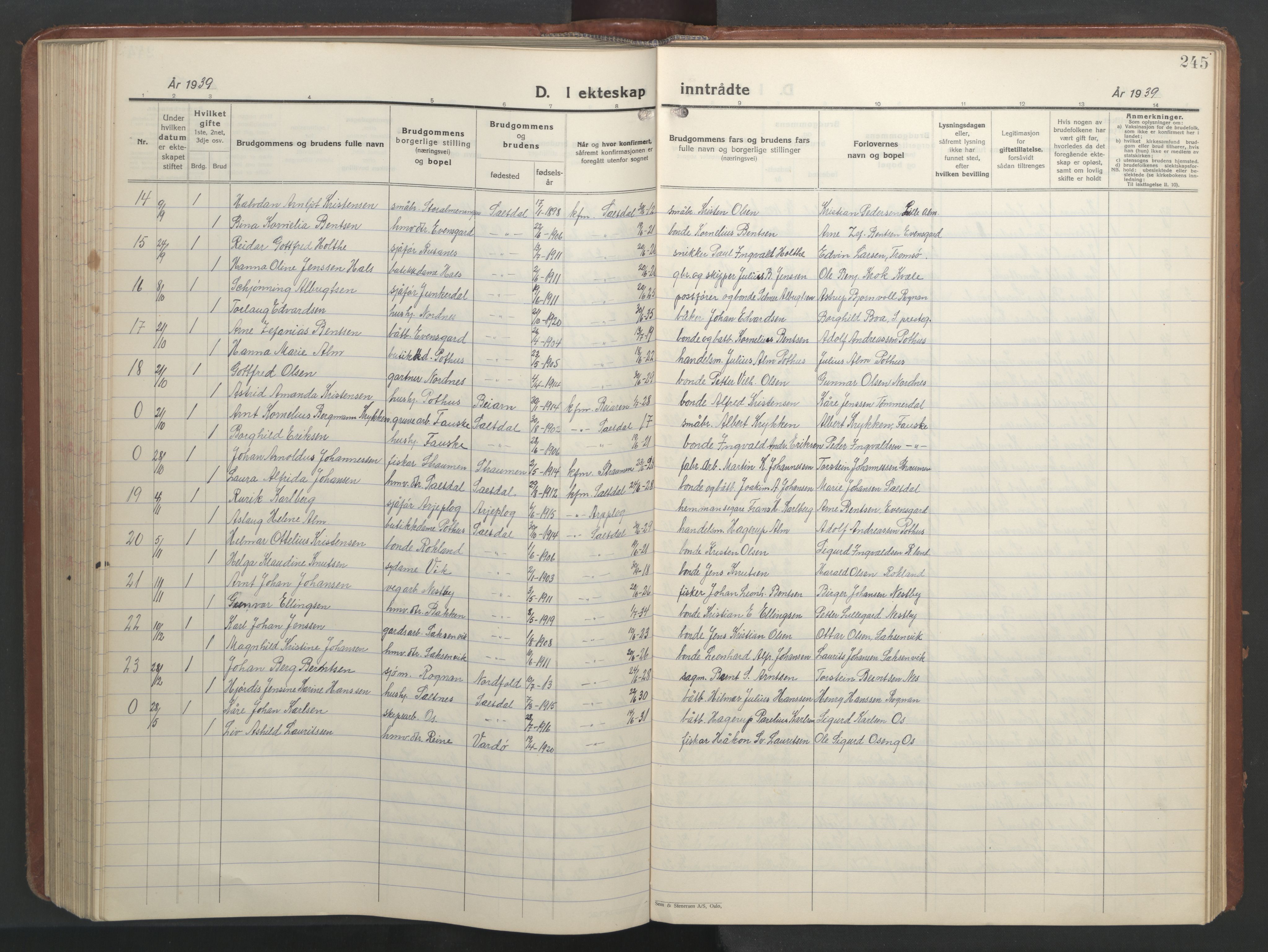 Ministerialprotokoller, klokkerbøker og fødselsregistre - Nordland, SAT/A-1459/847/L0680: Parish register (copy) no. 847C08, 1930-1947, p. 245