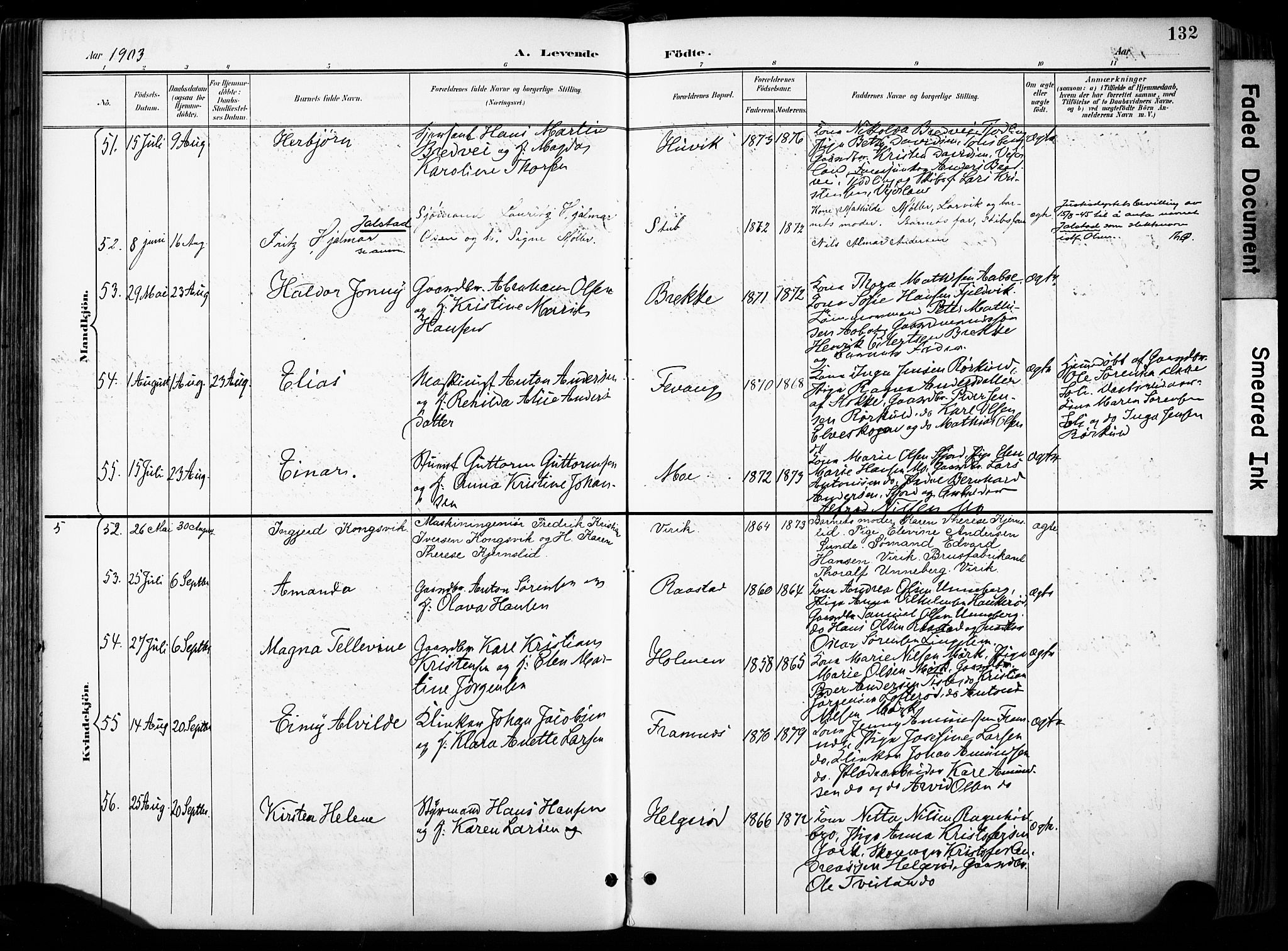 Sandar kirkebøker, SAKO/A-243/F/Fa/L0014: Parish register (official) no. 14, 1896-1909, p. 132