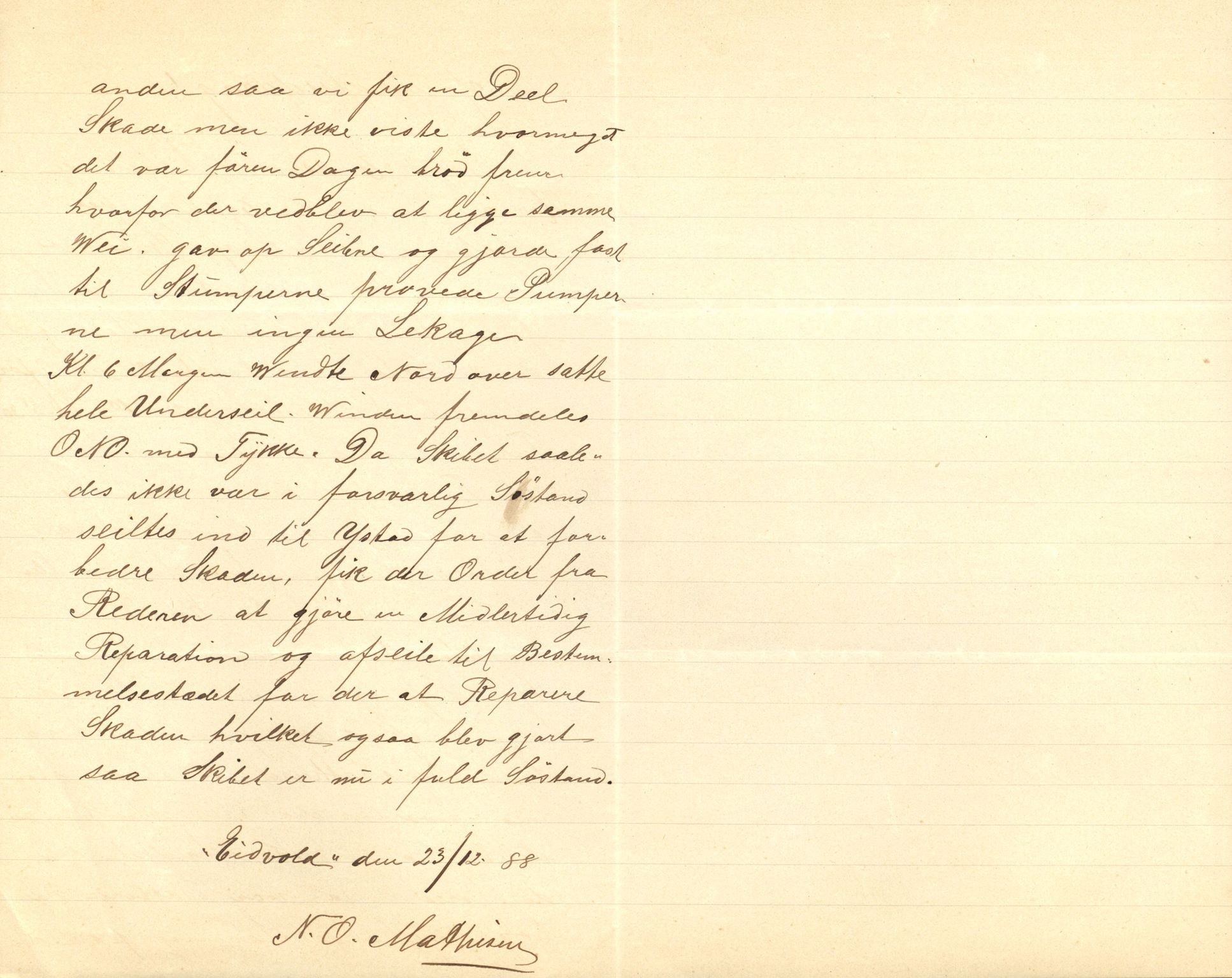 Pa 63 - Østlandske skibsassuranceforening, VEMU/A-1079/G/Ga/L0023/0004: Havaridokumenter / Petrus, Eimund, Eidsvold, Electra, Eliezer, Elise, 1888, p. 14