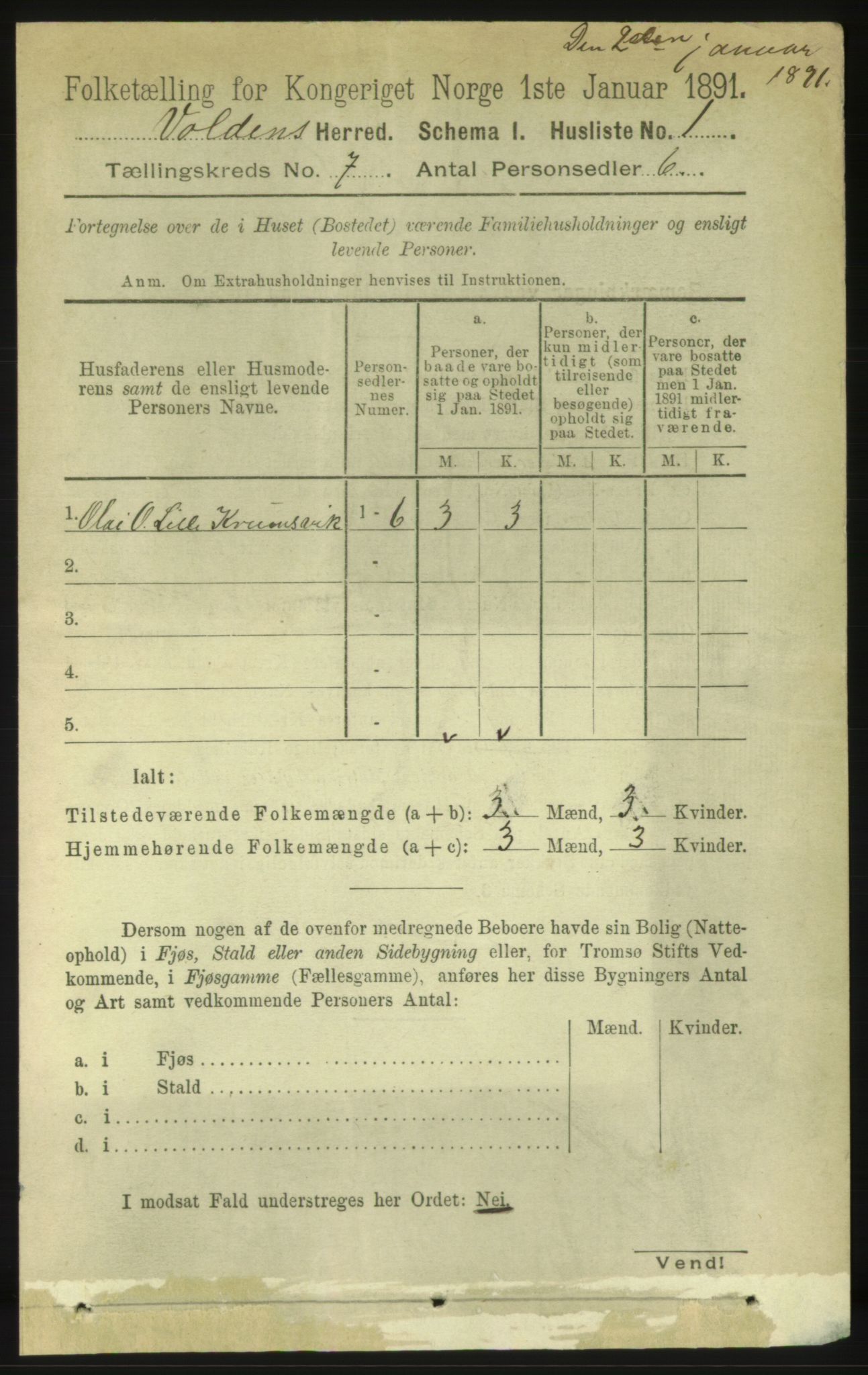 RA, 1891 census for 1519 Volda, 1891, p. 3284