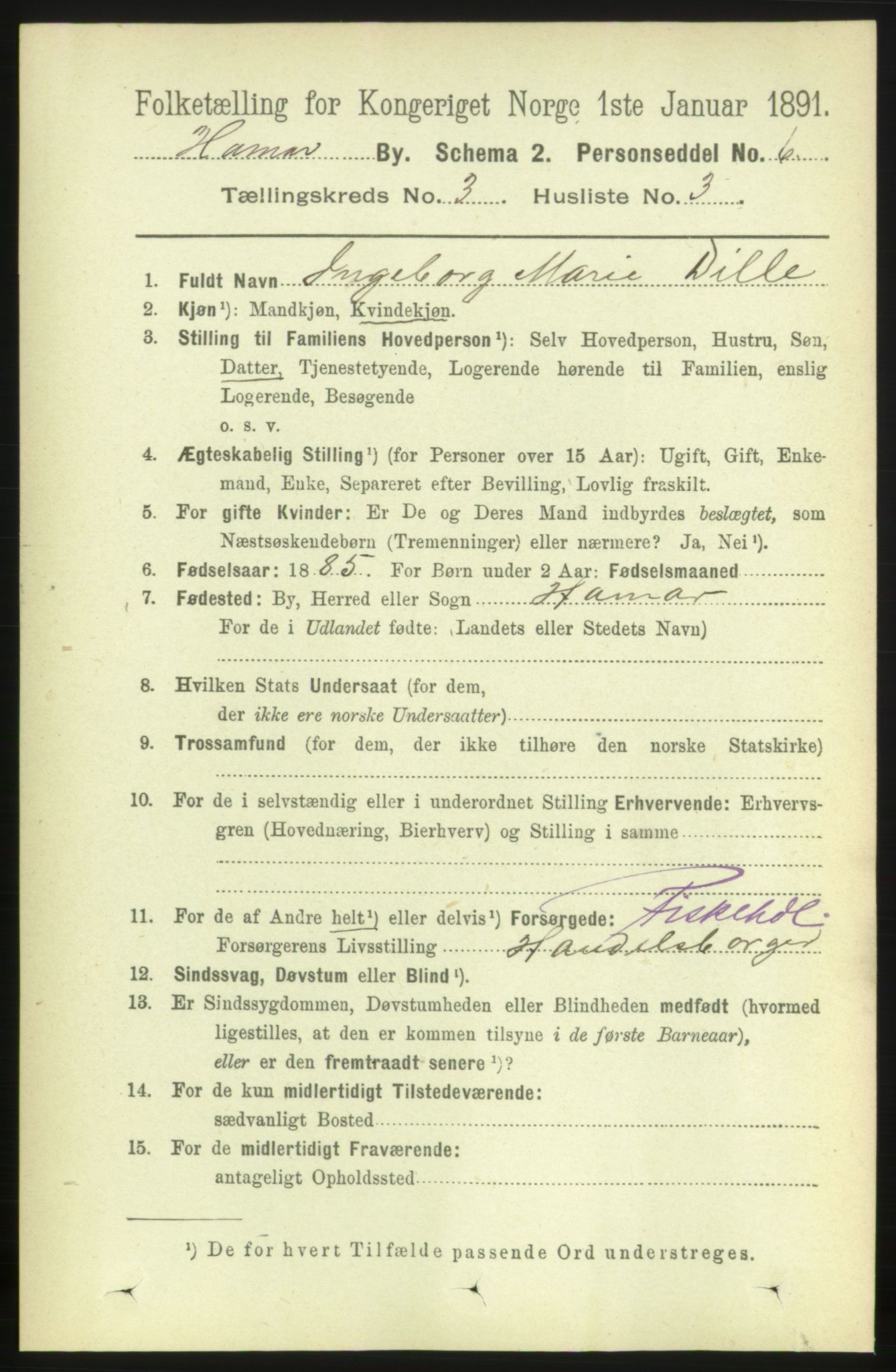 RA, 1891 census for 0401 Hamar, 1891, p. 1730