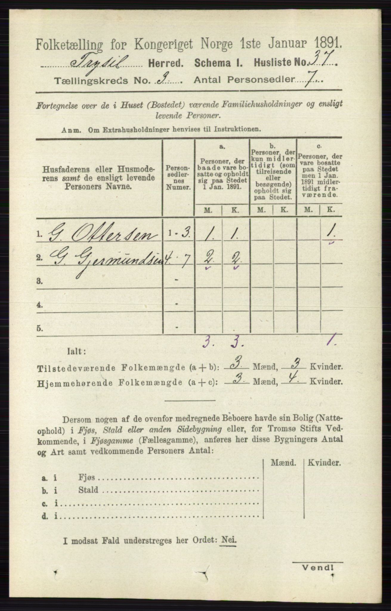 RA, 1891 census for 0428 Trysil, 1891, p. 1307