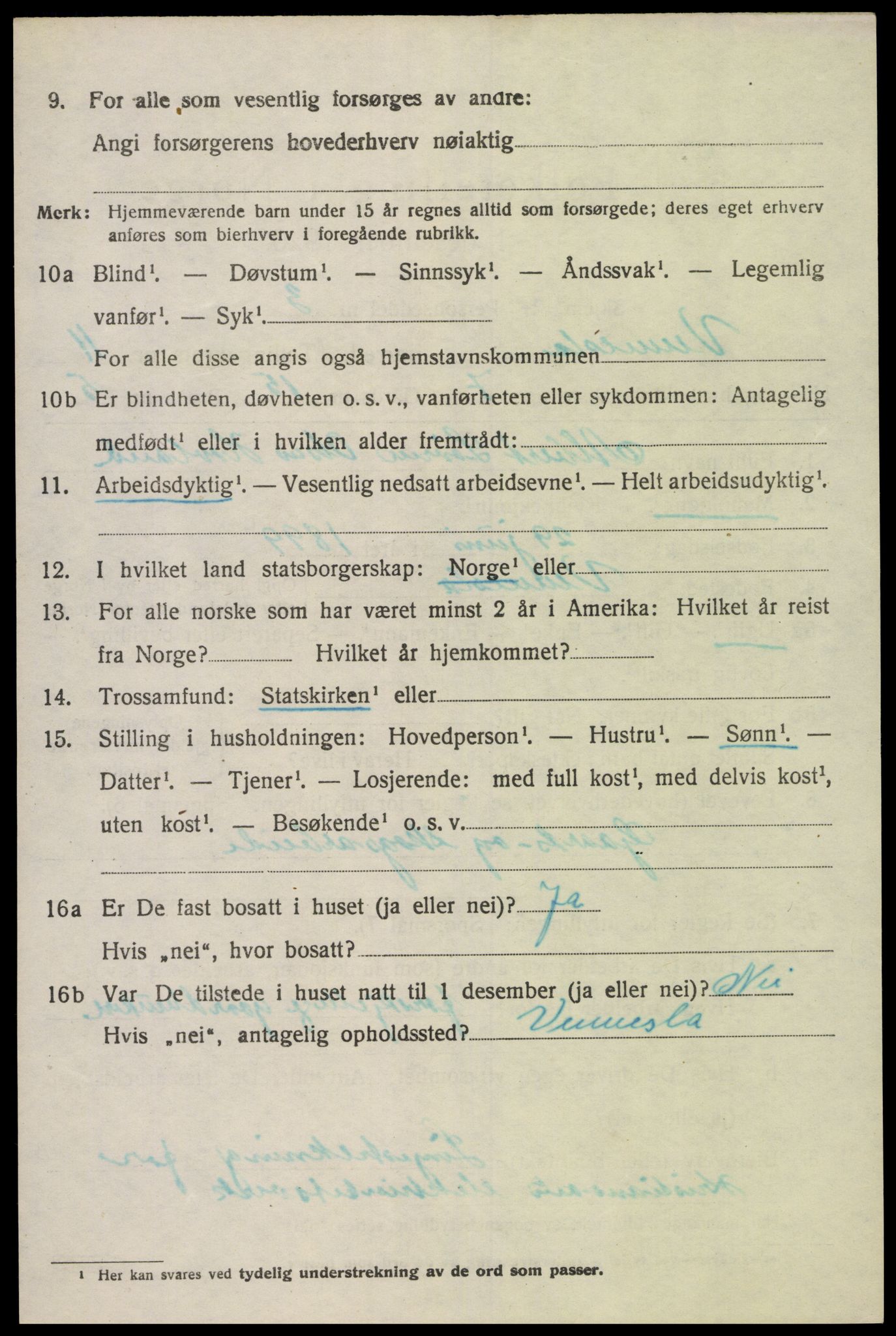 SAK, 1920 census for Vennesla, 1920, p. 7201