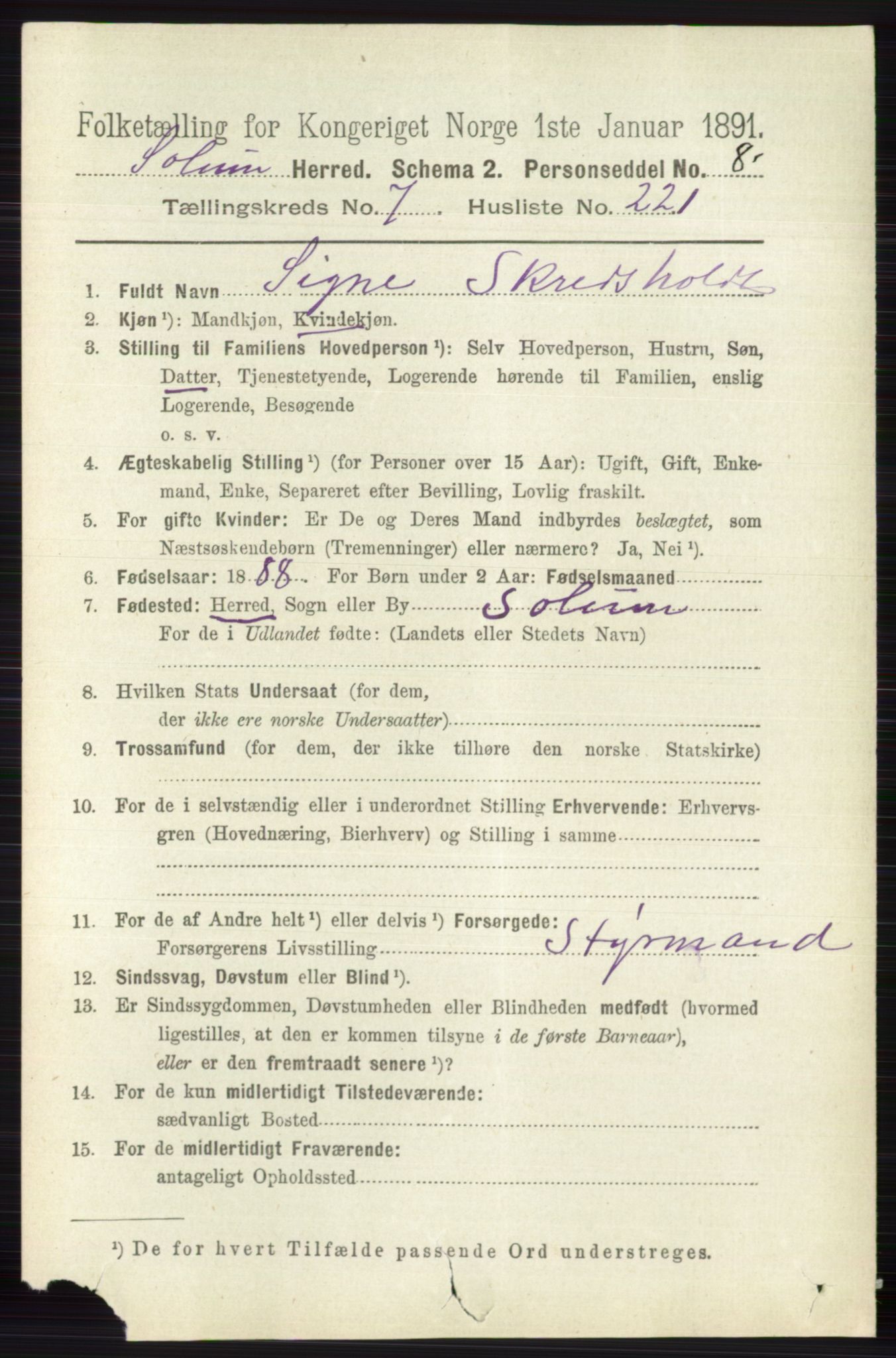 RA, 1891 census for 0818 Solum, 1891, p. 4024