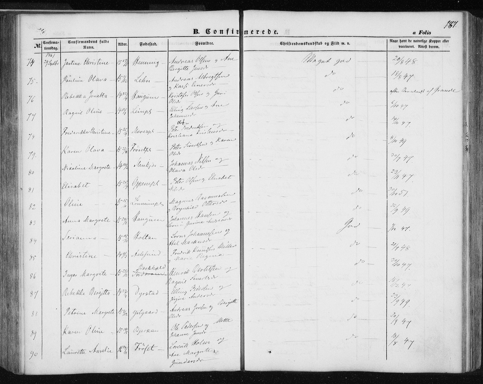 Ministerialprotokoller, klokkerbøker og fødselsregistre - Nord-Trøndelag, SAT/A-1458/735/L0342: Parish register (official) no. 735A07 /1, 1849-1862, p. 187