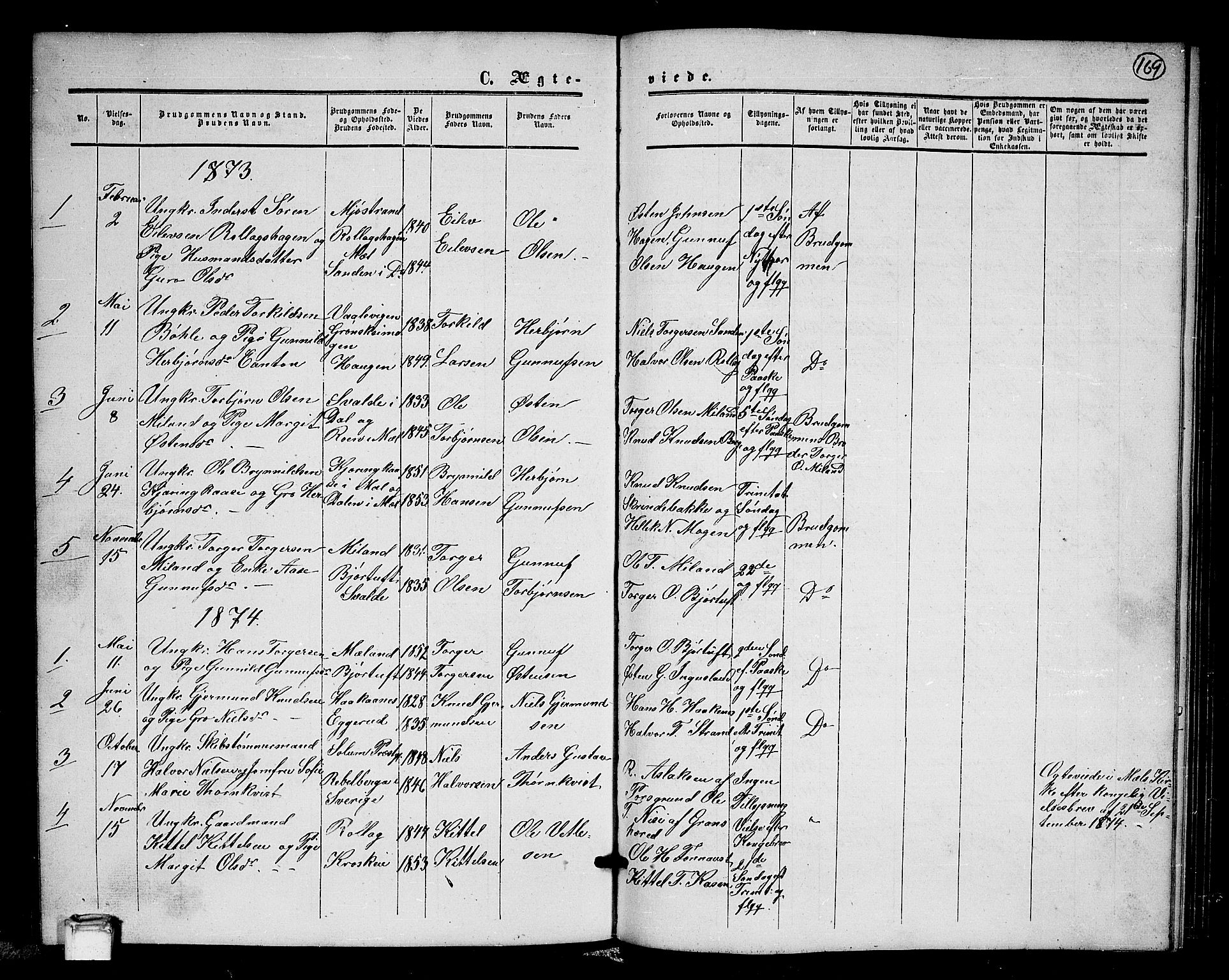 Tinn kirkebøker, AV/SAKO-A-308/G/Gb/L0002: Parish register (copy) no. II 2, 1851-1886, p. 169